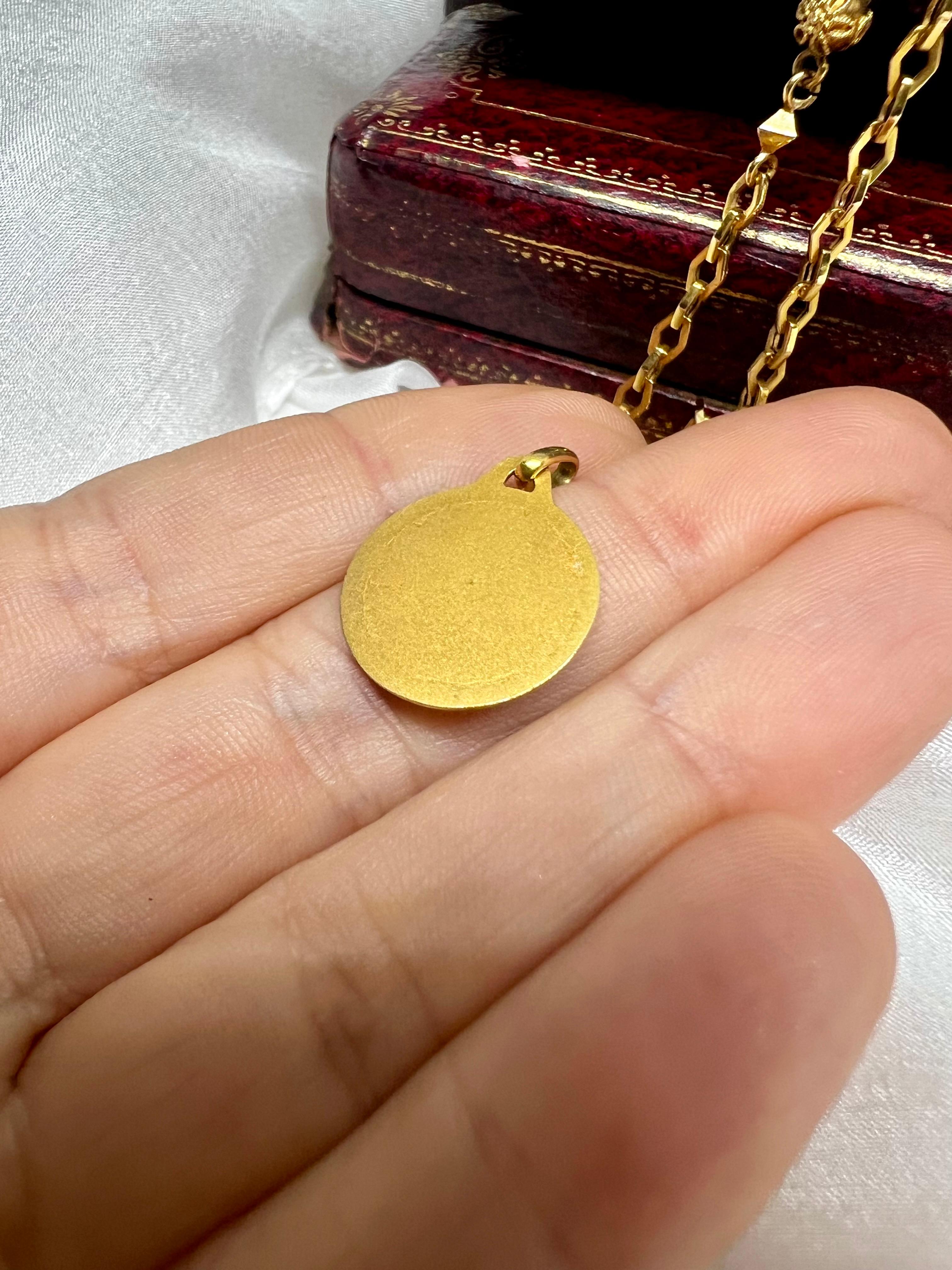 Saint George Pendant 18k Yellow Solid Gold Vintage France Religious Jewelry 10
