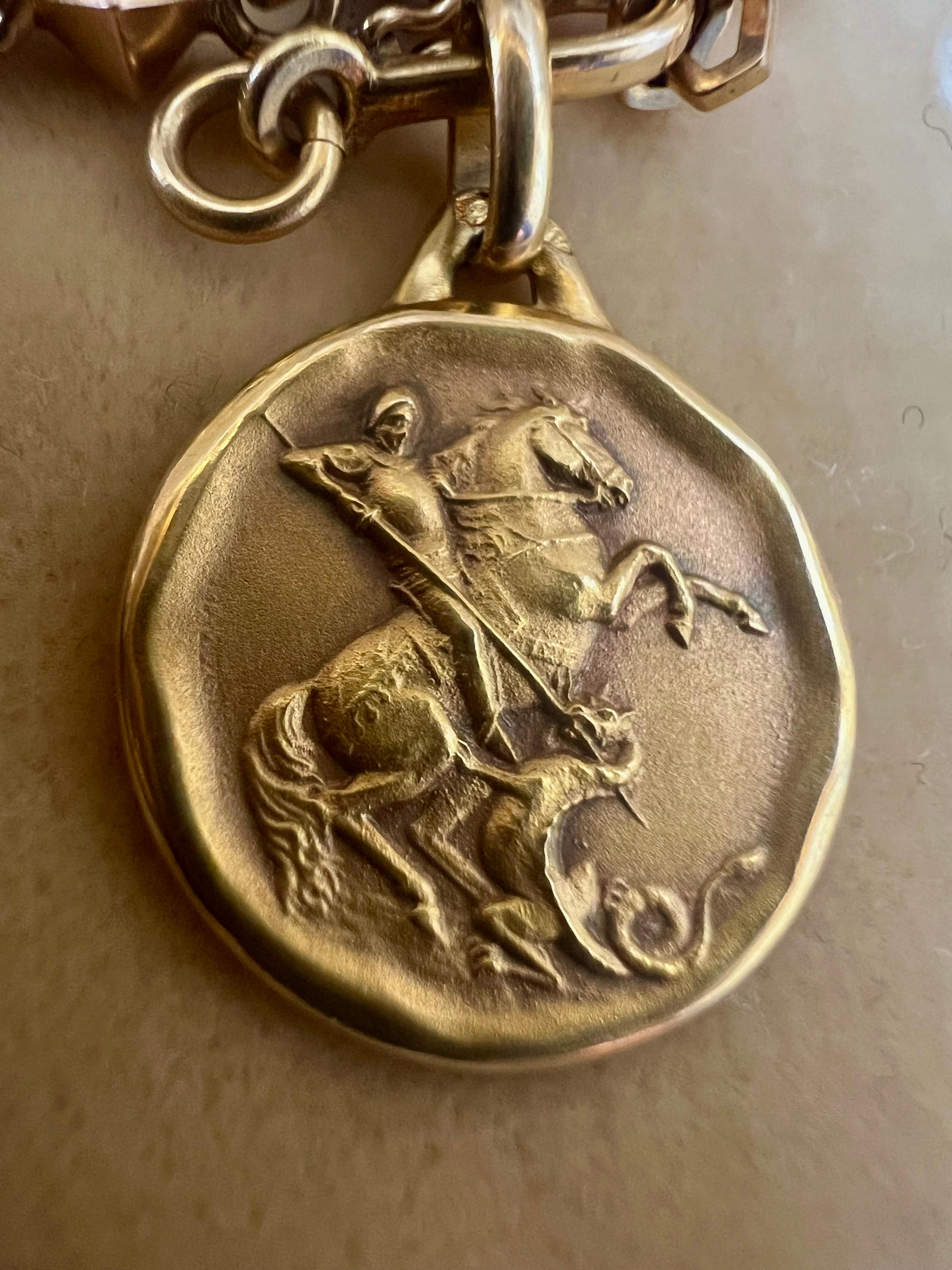 Saint George Pendant 18k Yellow Solid Gold Vintage France Religious Jewelry 1