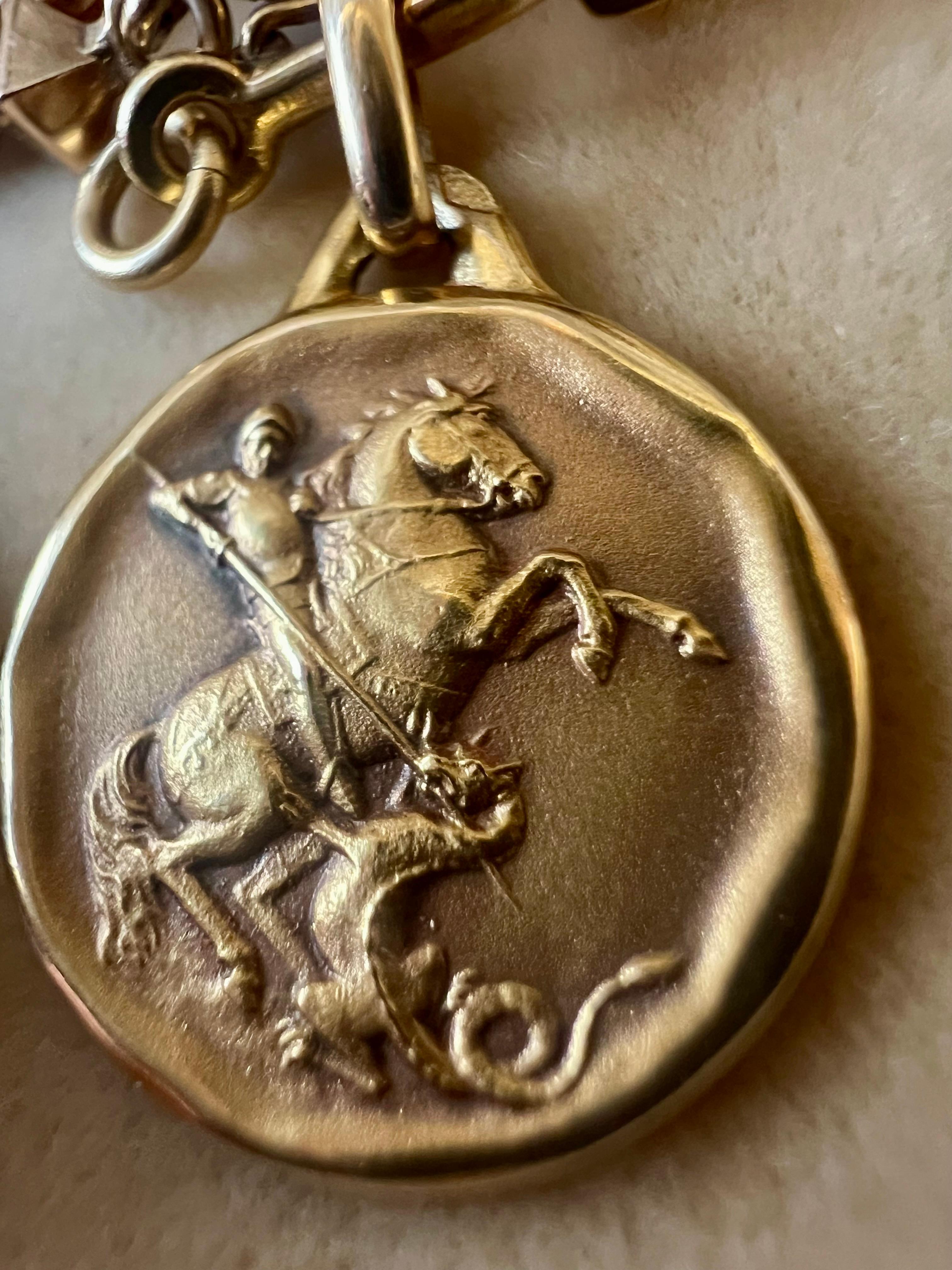 Saint George Pendant 18k Yellow Solid Gold Vintage France Religious Jewelry 2