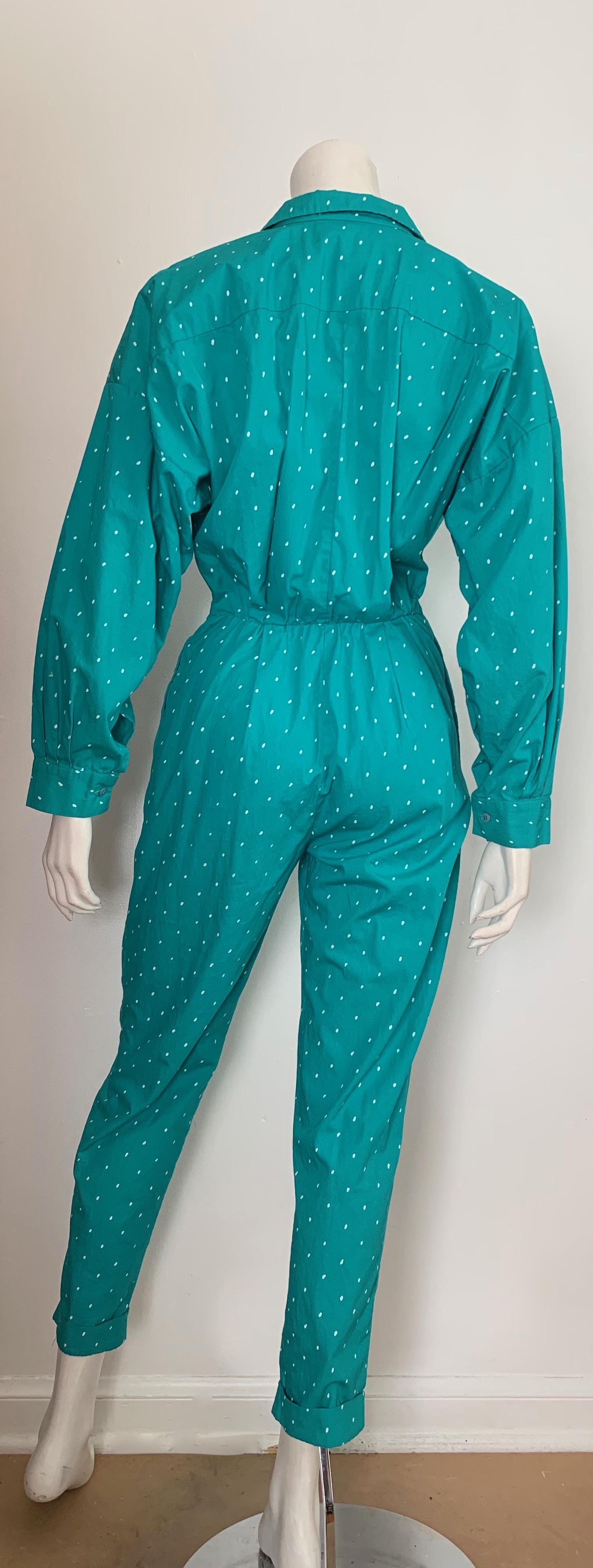 Saint Germain 1980s Cotton Polka Dot Jumpsuit with Pockets Size 4.  5