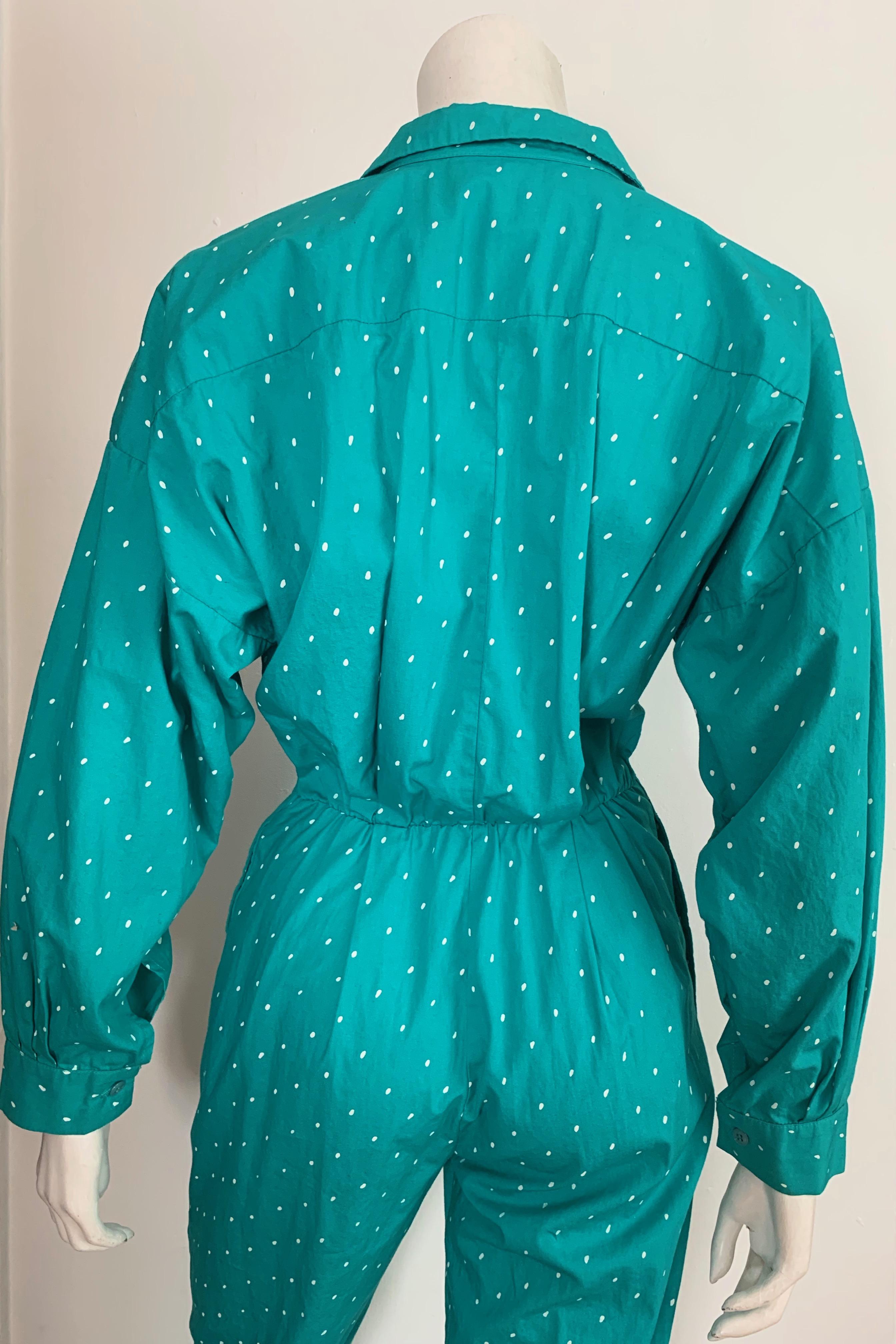 Saint Germain 1980s Cotton Polka Dot Jumpsuit with Pockets Size 4.  6