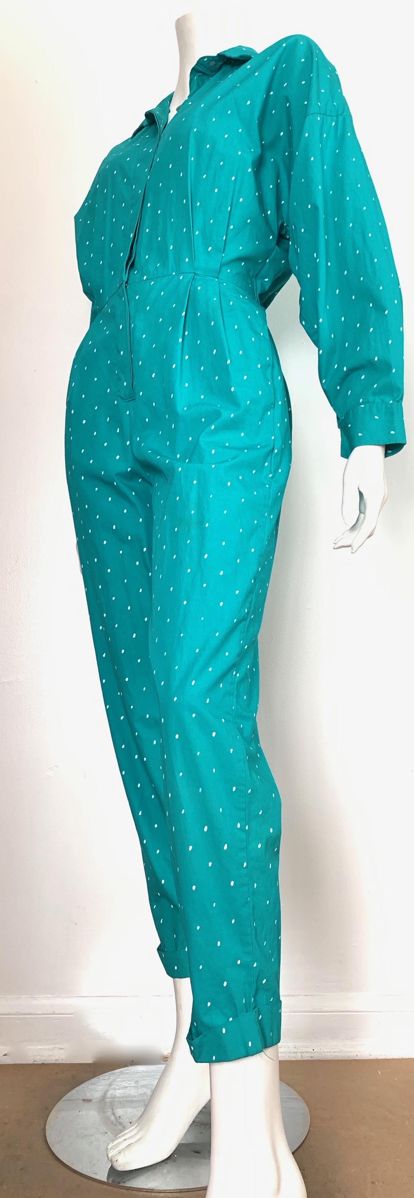 Saint Germain 1980s Cotton Polka Dot Jumpsuit with Pockets Size 4.  8