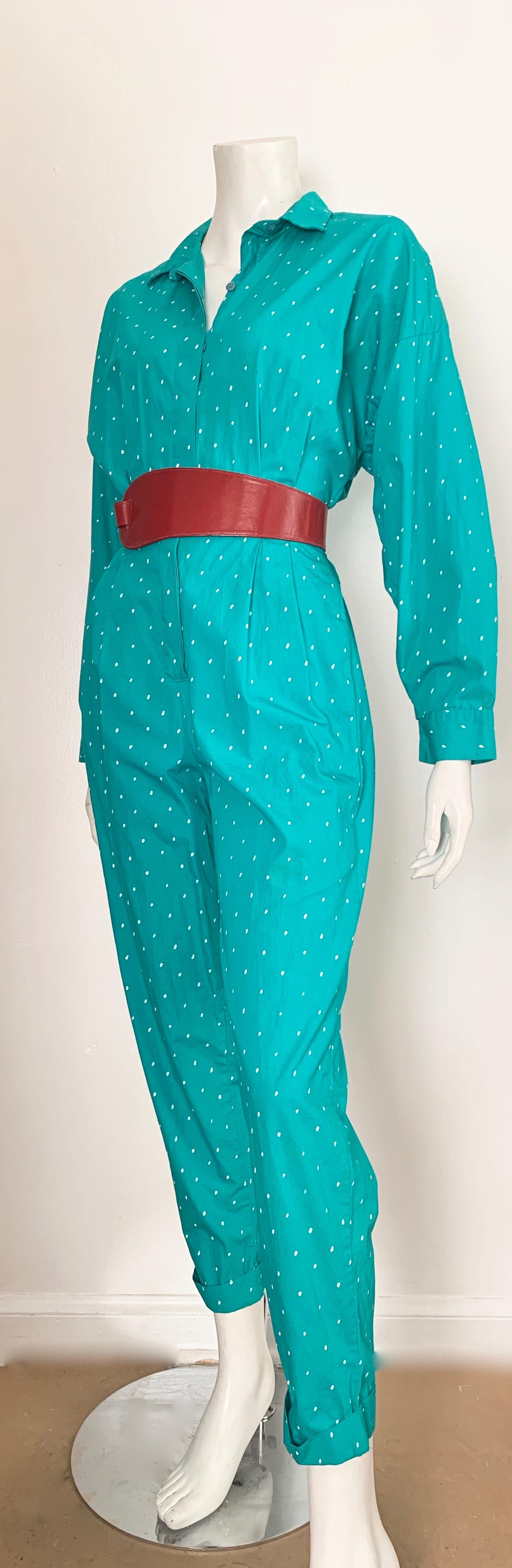 Saint Germain 1980s Cotton Polka Dot Jumpsuit with Pockets Size 4.  9