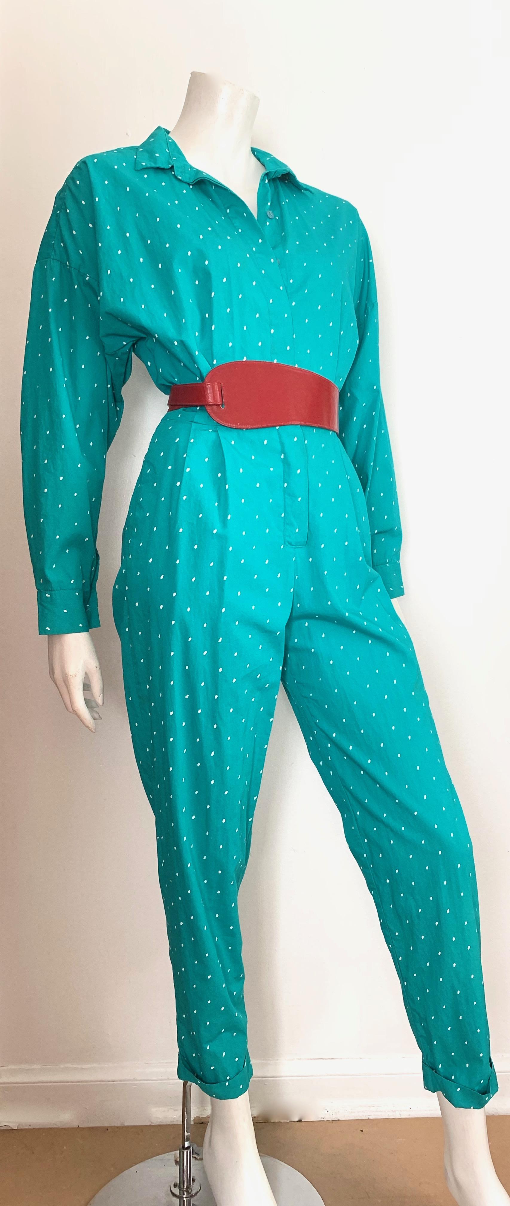 Saint Germain 1980s Cotton Polka Dot Jumpsuit with Pockets Size 4.  10