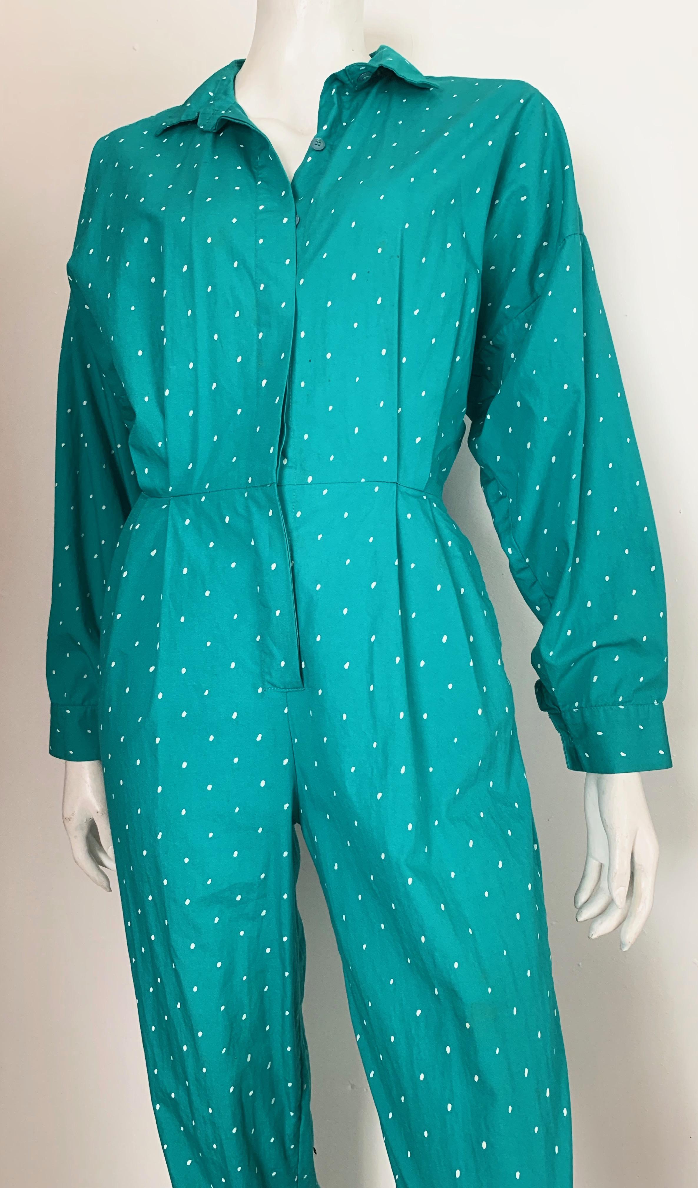 Saint Germain 1980s Cotton Polka Dot Jumpsuit with Pockets Size 4.  In Good Condition In Atlanta, GA