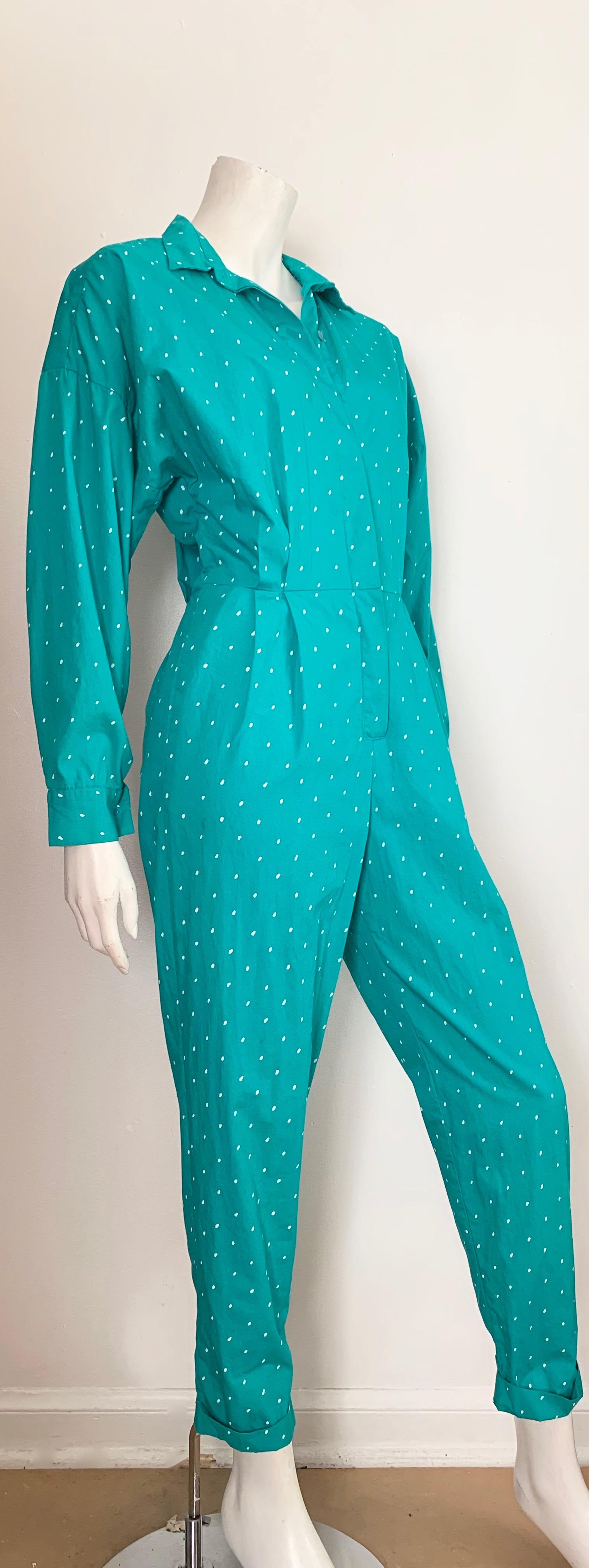 Women's or Men's Saint Germain 1980s Cotton Polka Dot Jumpsuit with Pockets Size 4. 