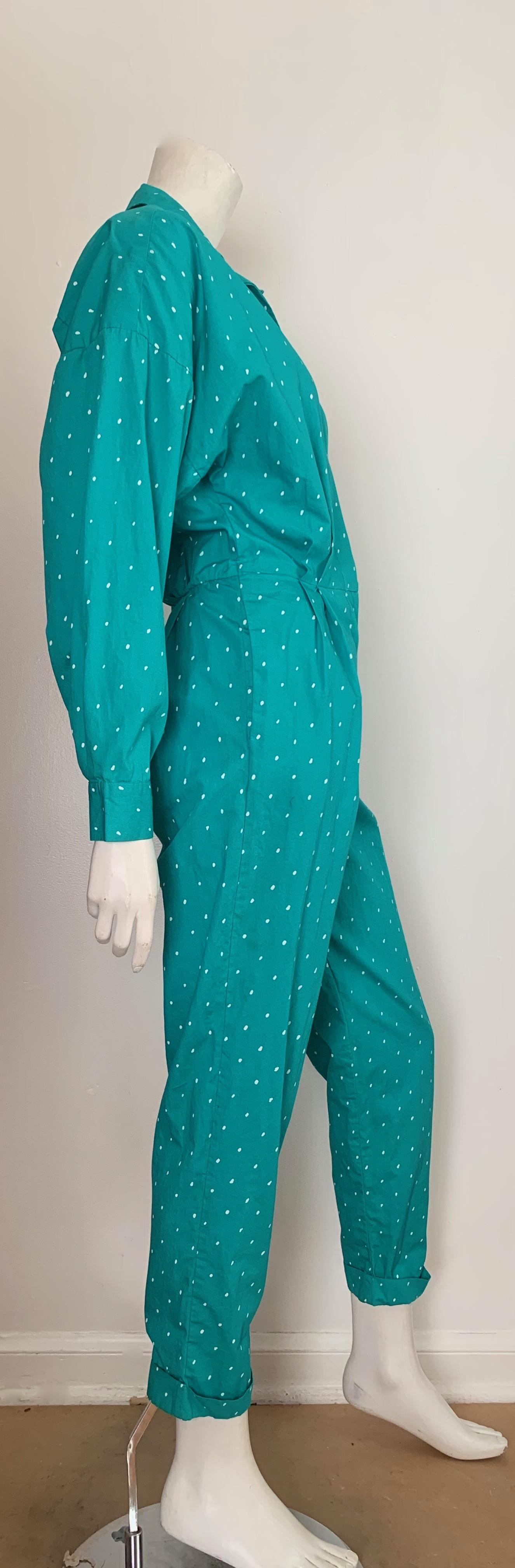 Saint Germain 1980s Cotton Polka Dot Jumpsuit with Pockets Size 4.  3