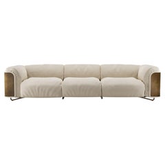 Saint-Germain 3-Sitz-Sofa aus weißem Bouclé-Stoff und Rohmessing