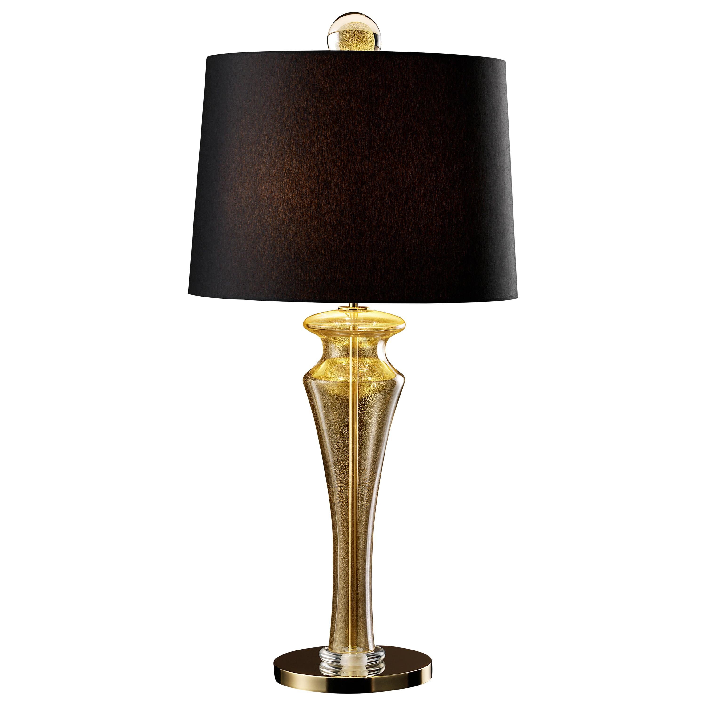 Gold (Gold_OO) Saint Germain 7067 Table Lamp in Glass with Black Shade, by Giorgia Brusemini