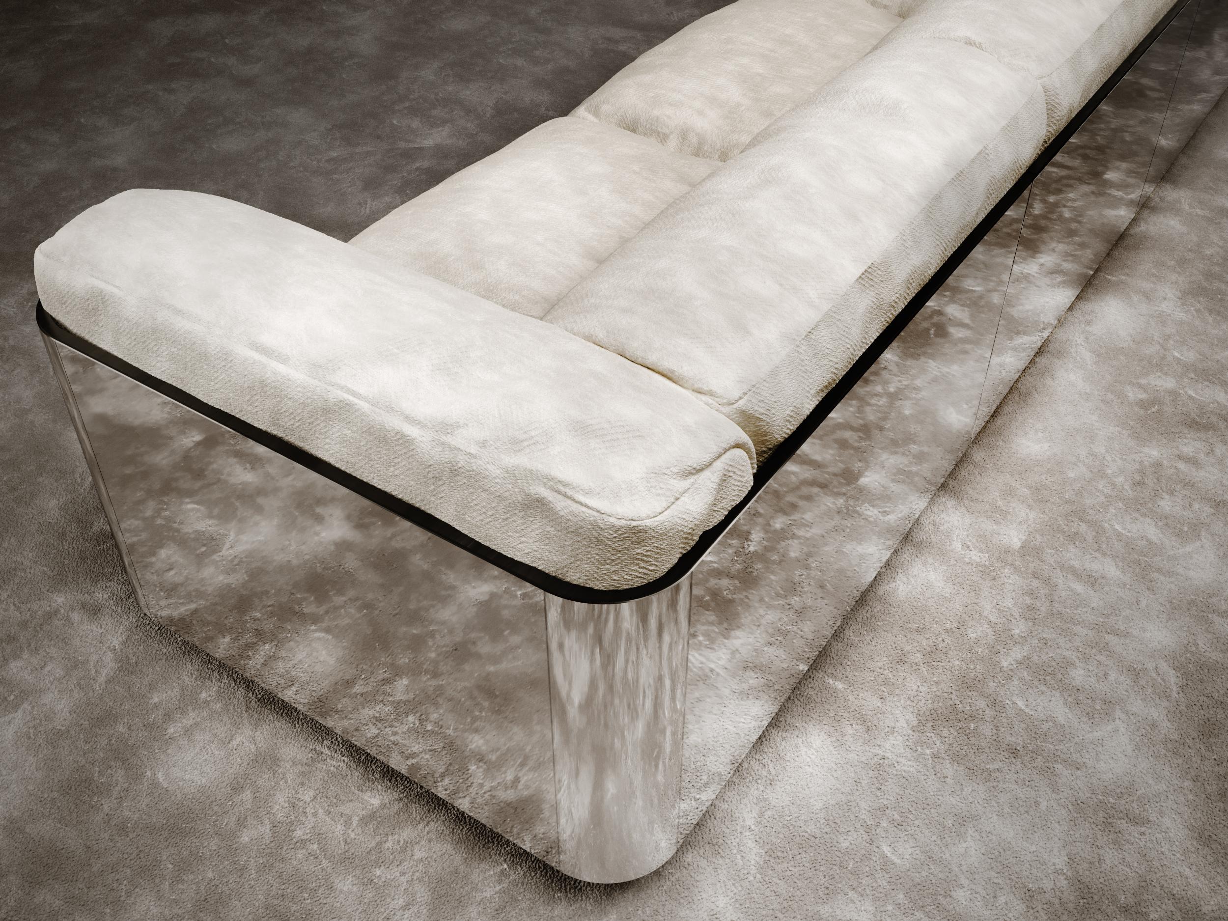 Saint-Germain Sofa is part of the Fleurs Du Mal Capsule Collection.? SSaint-Germain sofa, available in 2 or 3-seater versions, is composed of an visible frame in matt black lacquered wood, covered with a metal plating. The padding of the seat,