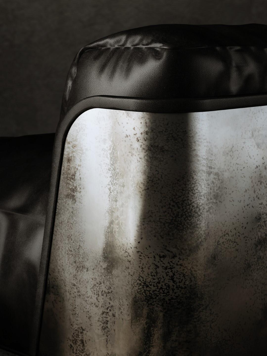 Dyed Saint-German Armchair in Black Timeless Leather and Raw Silver For Sale