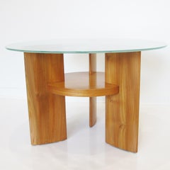 Saint Gobain France Art Deco Coffee Side Table with Glass-Top and Aviation Decor