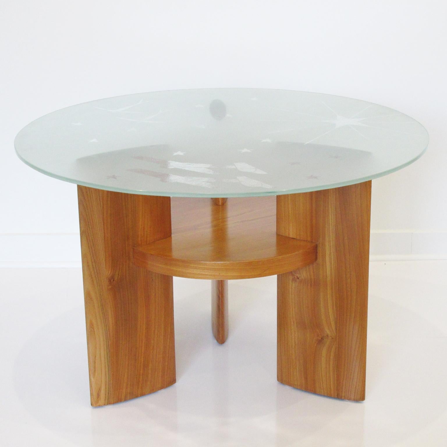 Saint Gobain France Art Deco Coffee Side Table with Glass-Top and Aviation Decor In Excellent Condition For Sale In Atlanta, GA