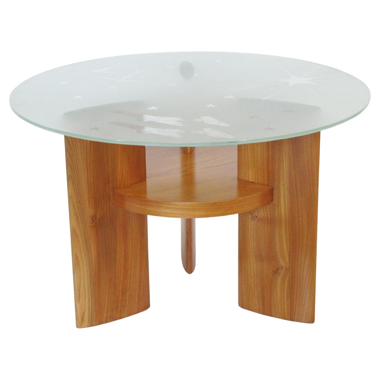 Saint Gobain France Art Deco Coffee Side Table with Glass-Top and Aviation Decor For Sale