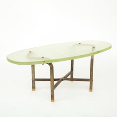 Saint-Gobain Glass and Bronze Elliptical Coffee Table