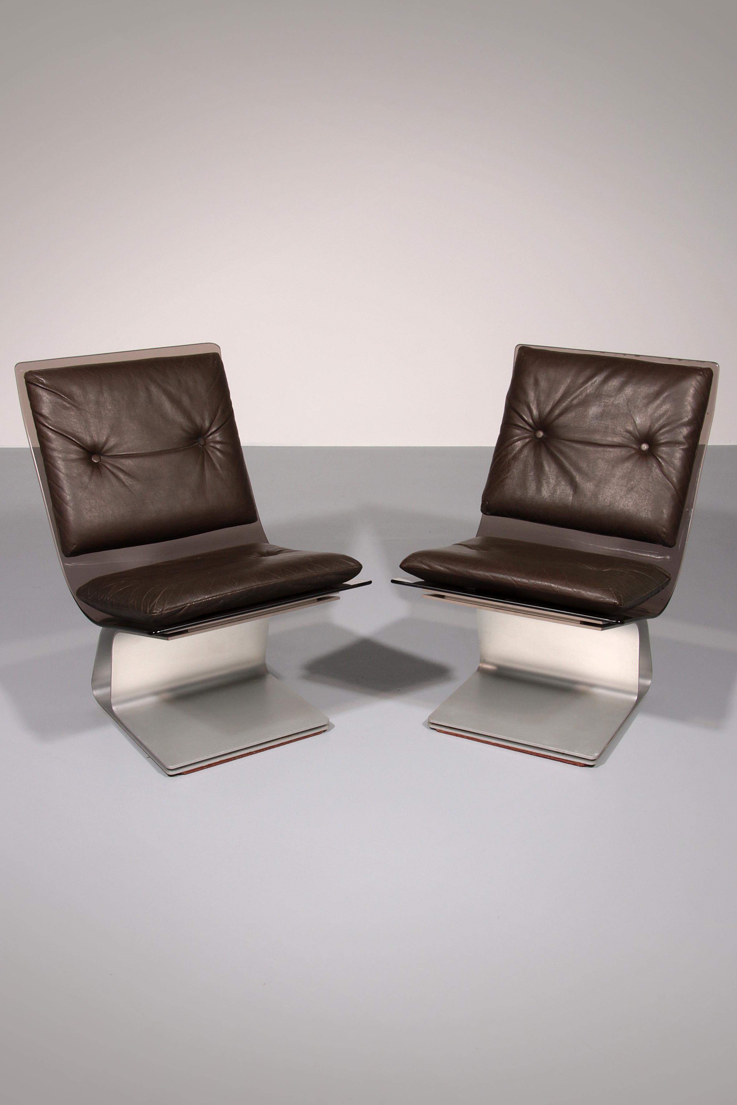 Mid-Century Modern Saint Gobain glass armchairs, Design from Maison Jansen, 1965
