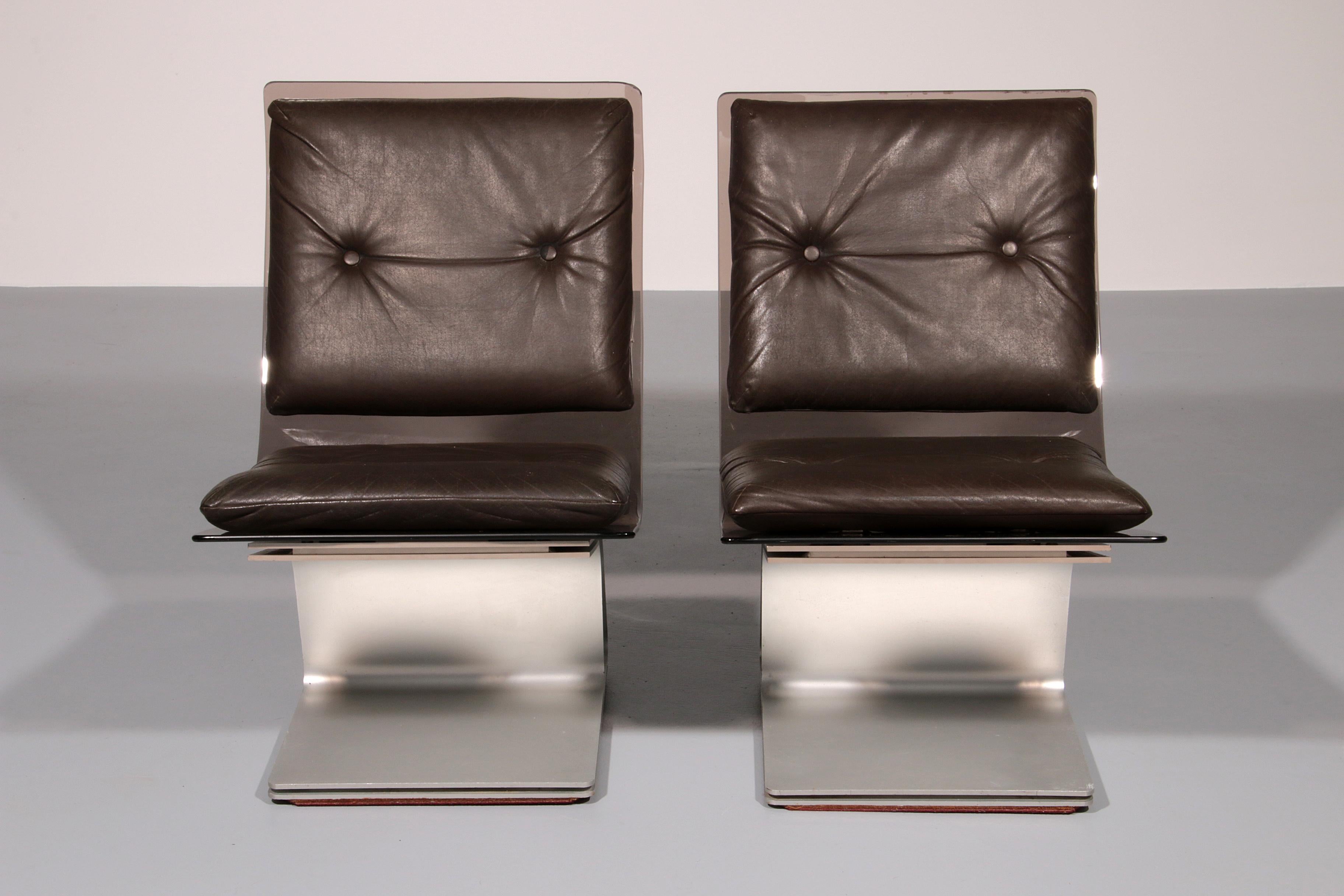 Saint Gobain glass armchairs, Design from Maison Jansen, 1965 In Good Condition In Oirlo, LI