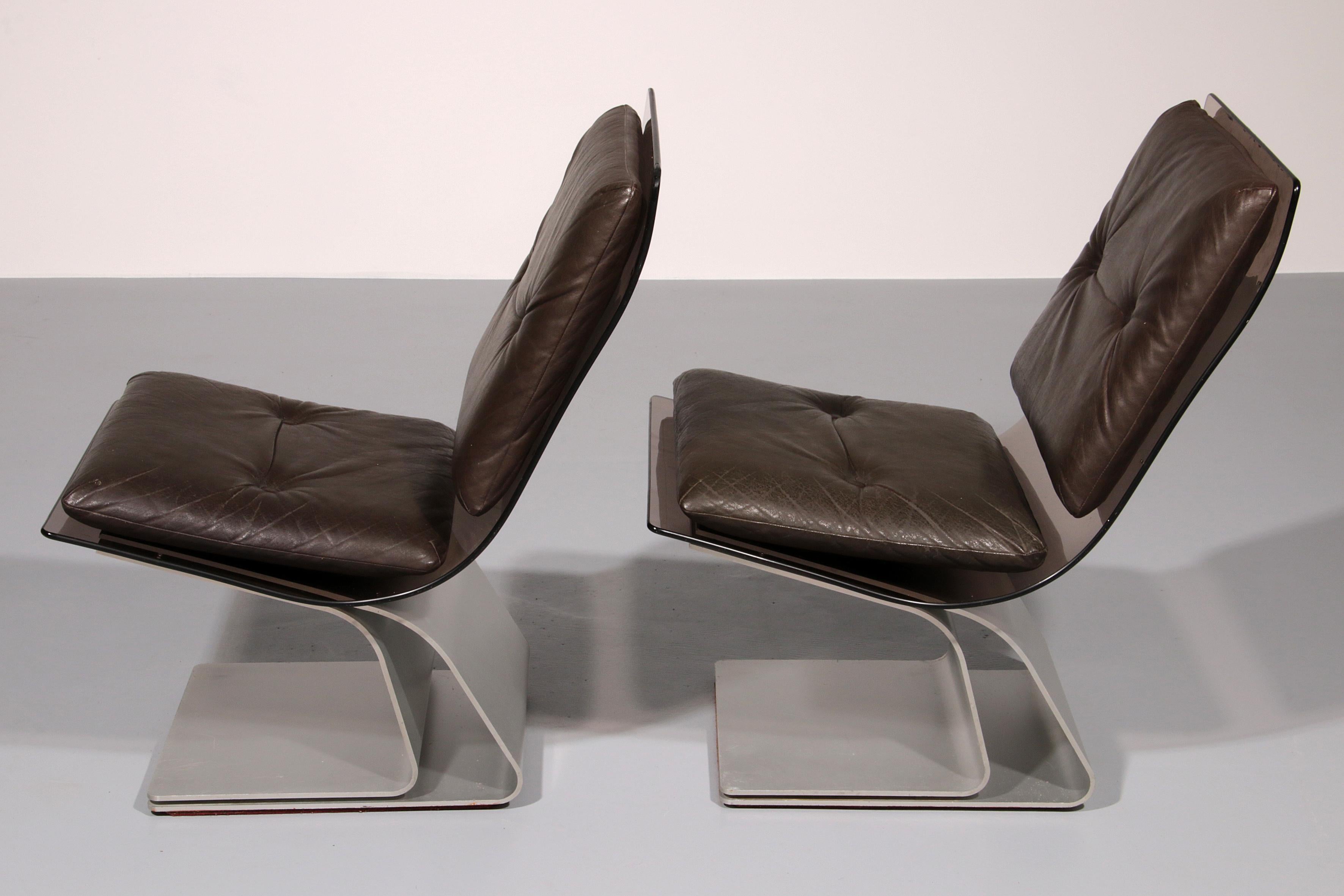 Mid-20th Century Saint Gobain glass armchairs, Design from Maison Jansen, 1965