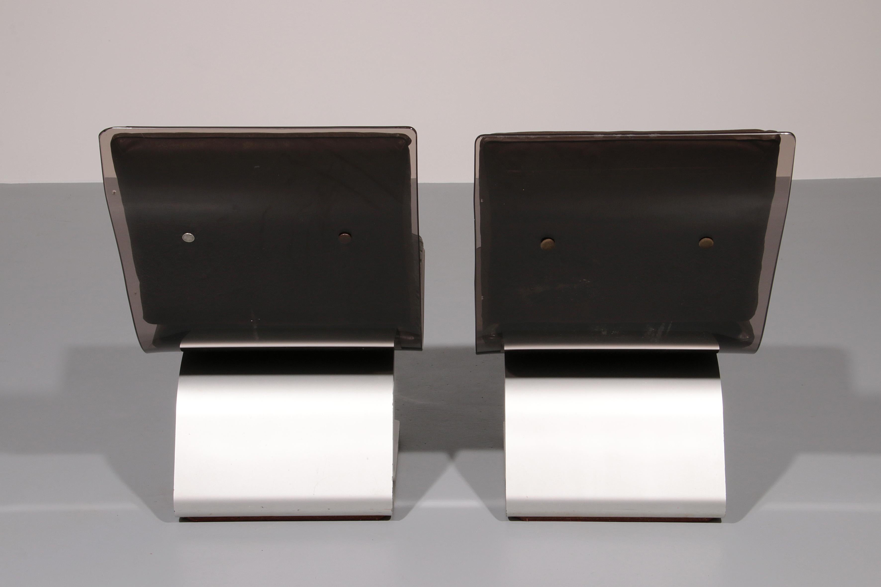 Steel Saint Gobain glass armchairs, Design from Maison Jansen, 1965