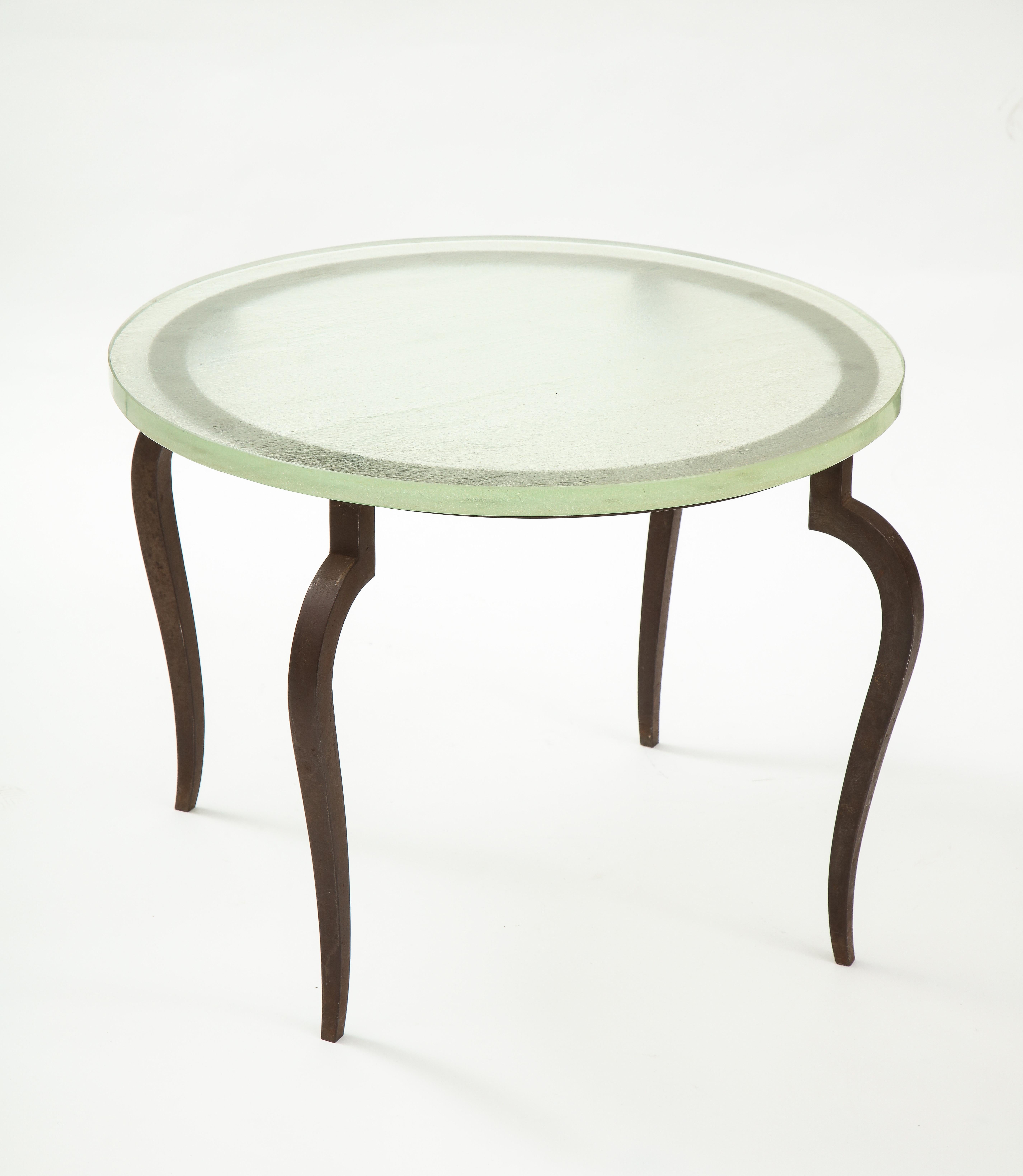 Mid-20th Century Saint Gobain Thick Glass Top Coffee Table with Bronze Legs, France, c. 1930