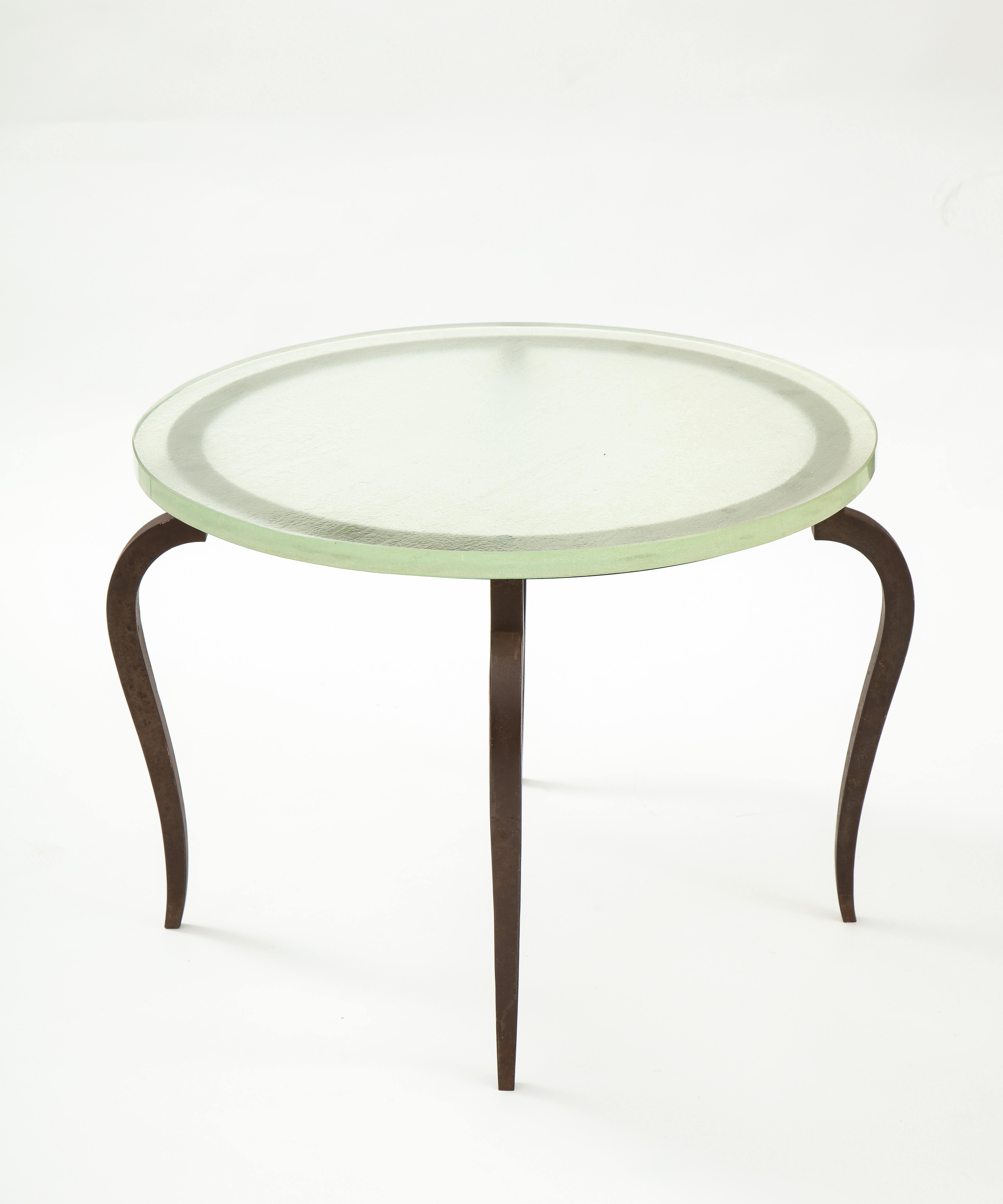 Saint Gobain Thick Glass Top Coffee Table with Bronze Legs, France, c. 1930 2