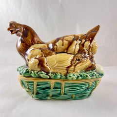 Saint Honore Les Bains Majolica French Hen on Basket Terrine
