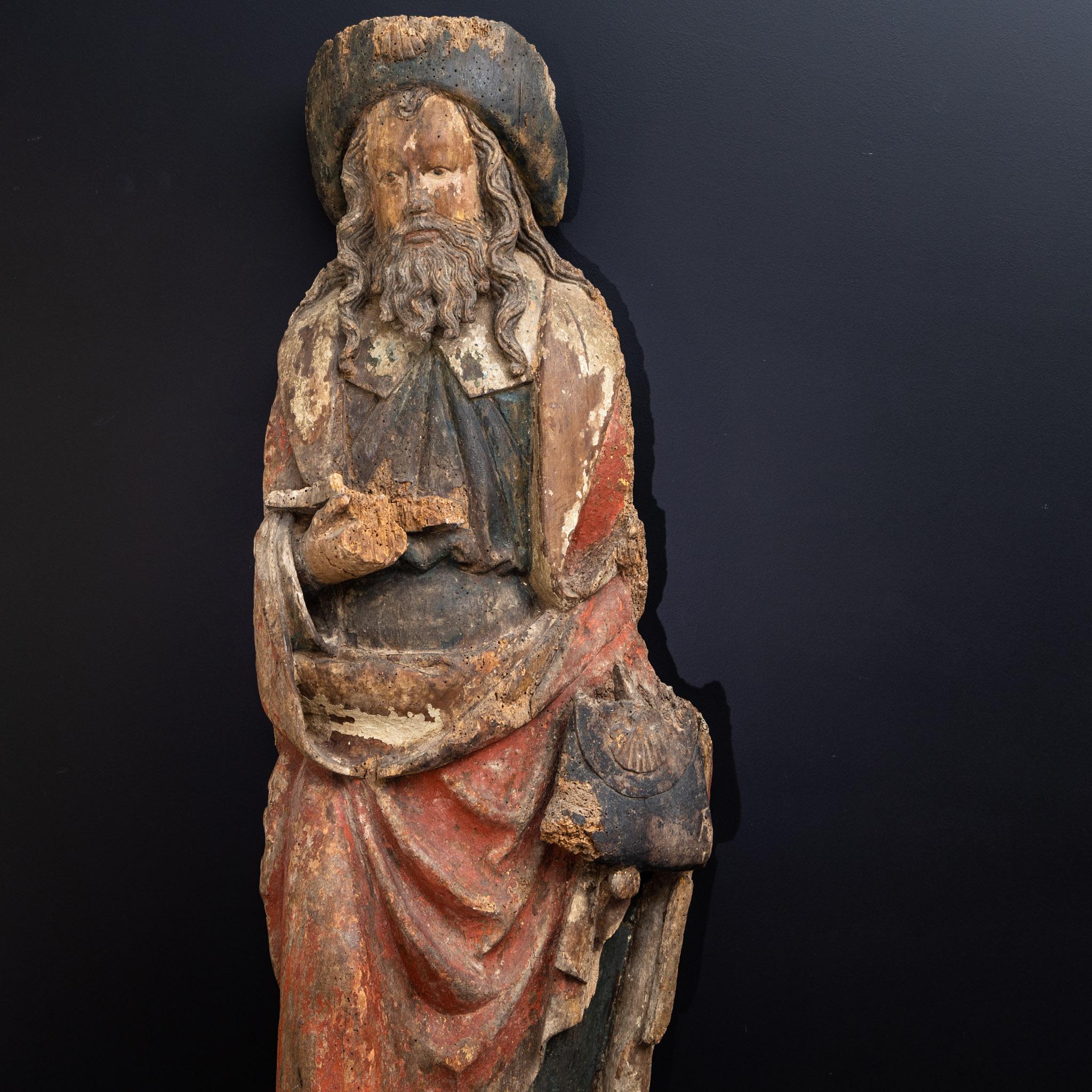 Sculpture of Saint Jacob, carved and painted wood, 16th Century 3