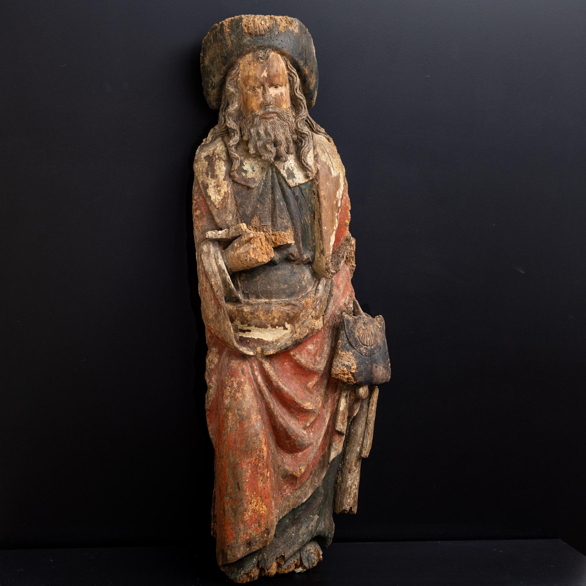 Sculpture of Saint Jacob, carved and painted wood, 16th Century 5
