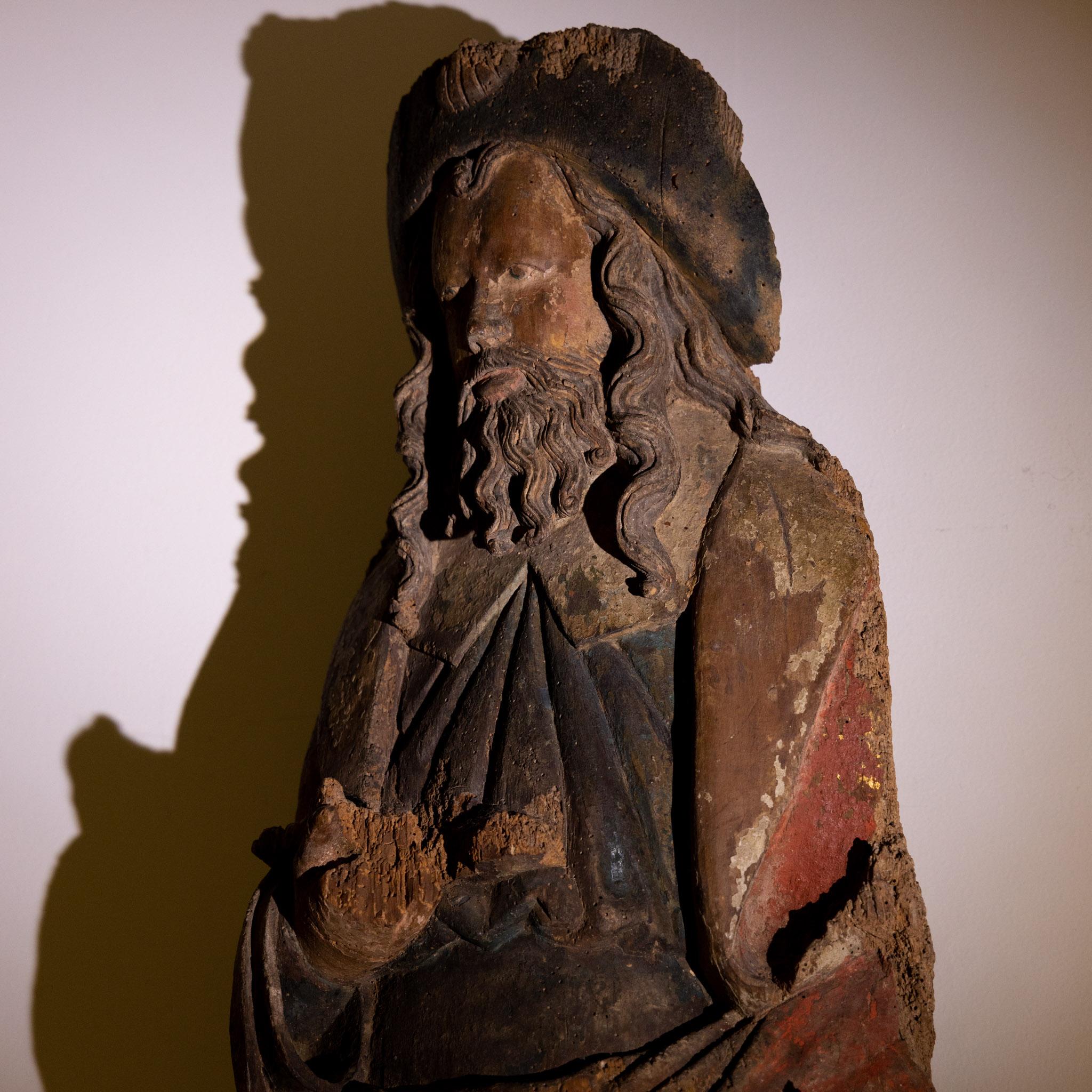 Hand-Carved Sculpture of Saint Jacob, carved and painted wood, 16th Century