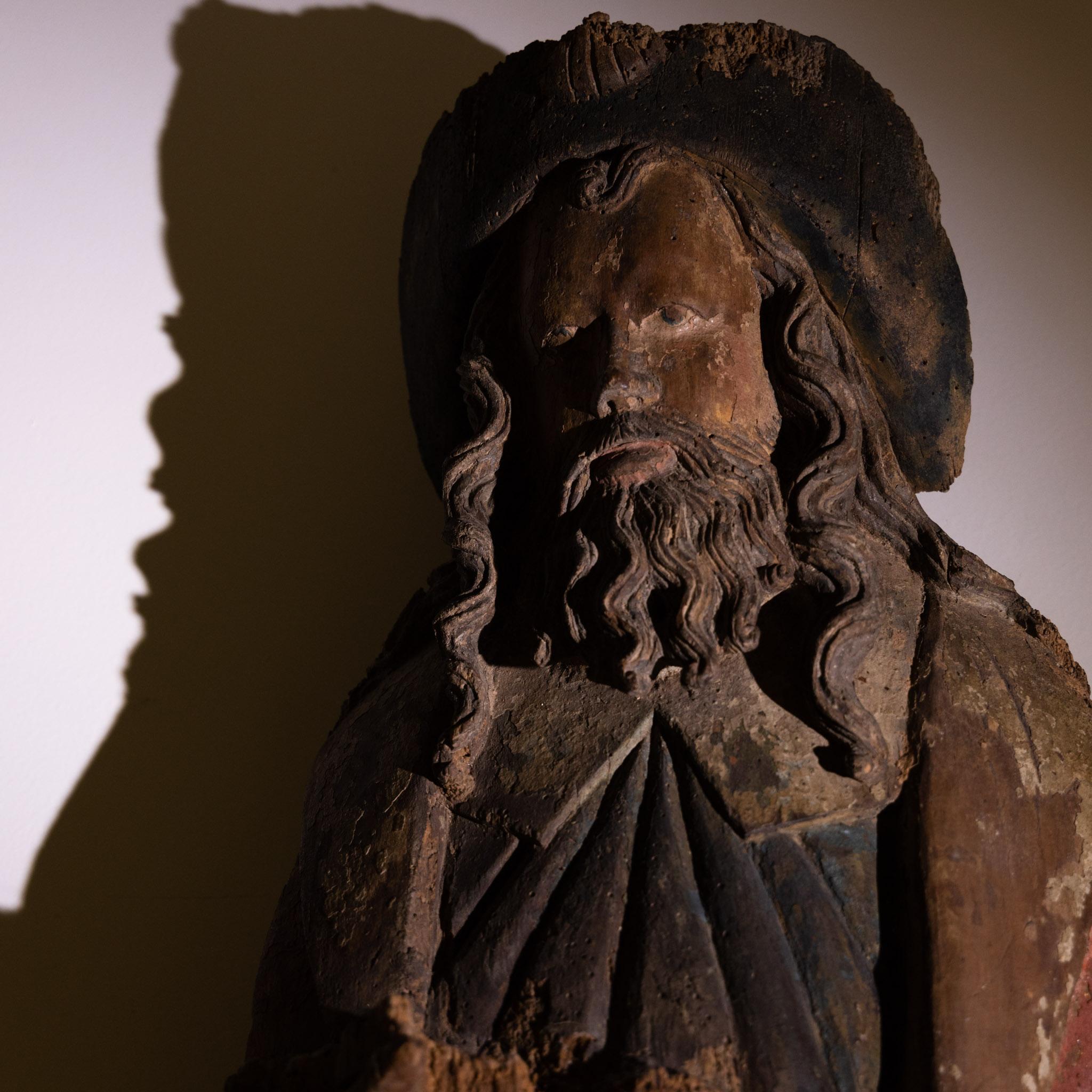 Wood Sculpture of Saint Jacob, carved and painted wood, 16th Century
