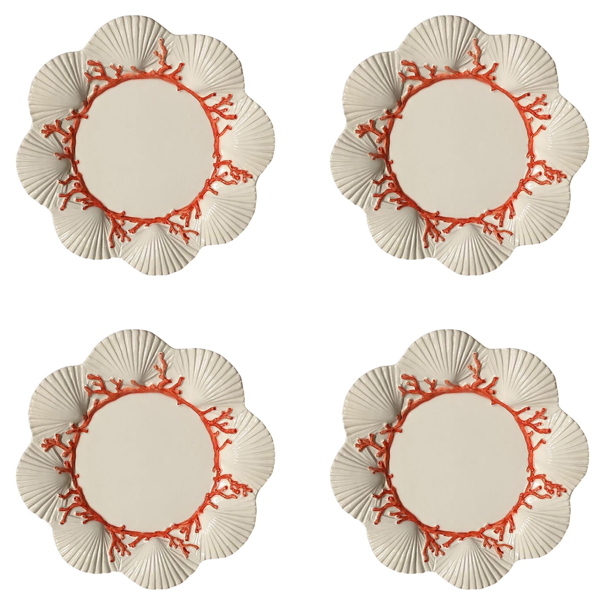 Saint Jacques shells Handpainted Salad Plates Set of 4 Made in Italy For Sale