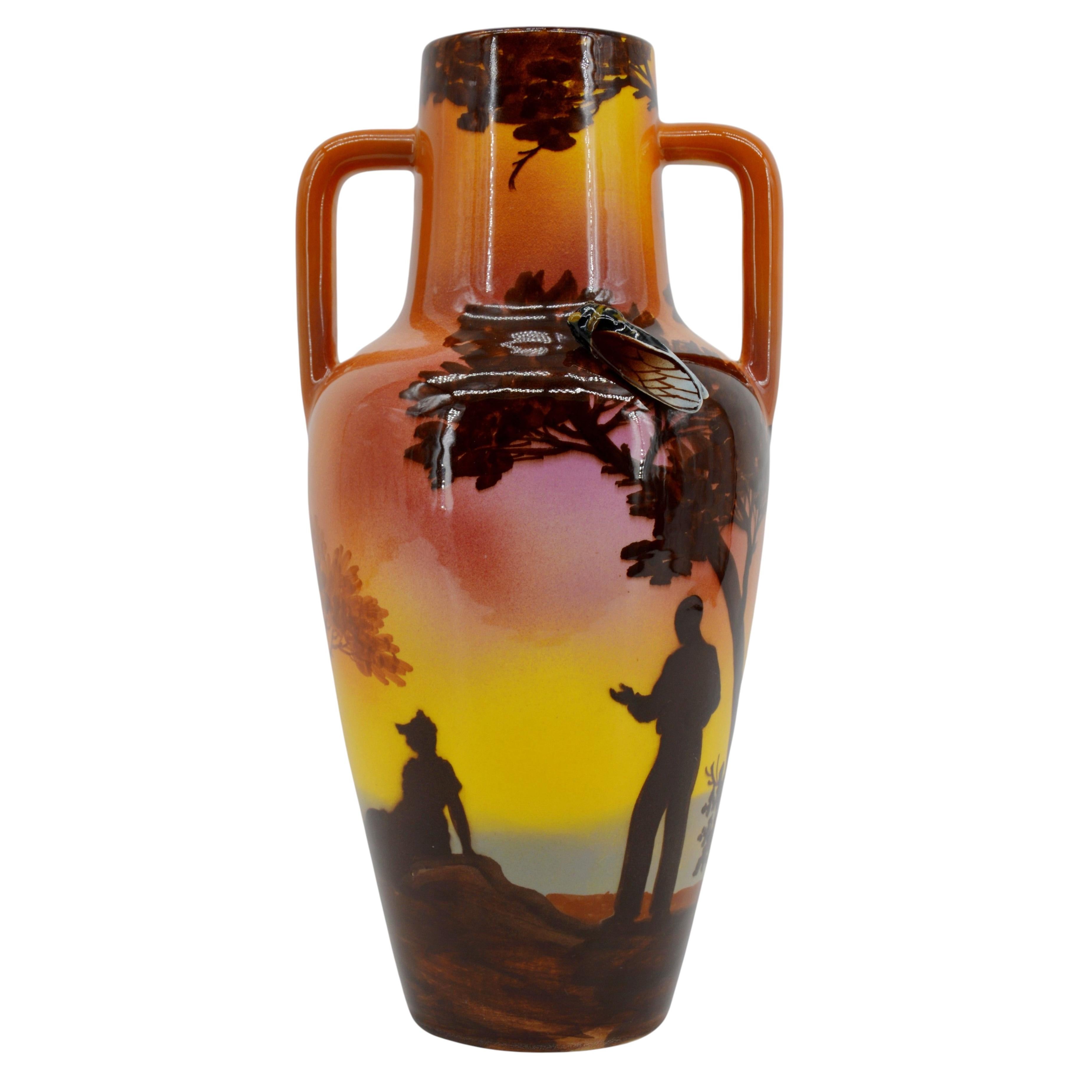 Vaso in ceramica art déco di Saint-Jean-du-Désert, Francia, 2 manici, 1920 in vendita