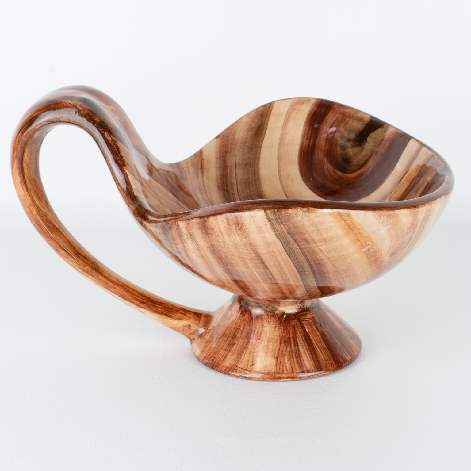 Mid-Century Modern Saint-Jean-du-Desert, Marseille Mid-Century Ceramic Bowl, Faux-Wood Decor