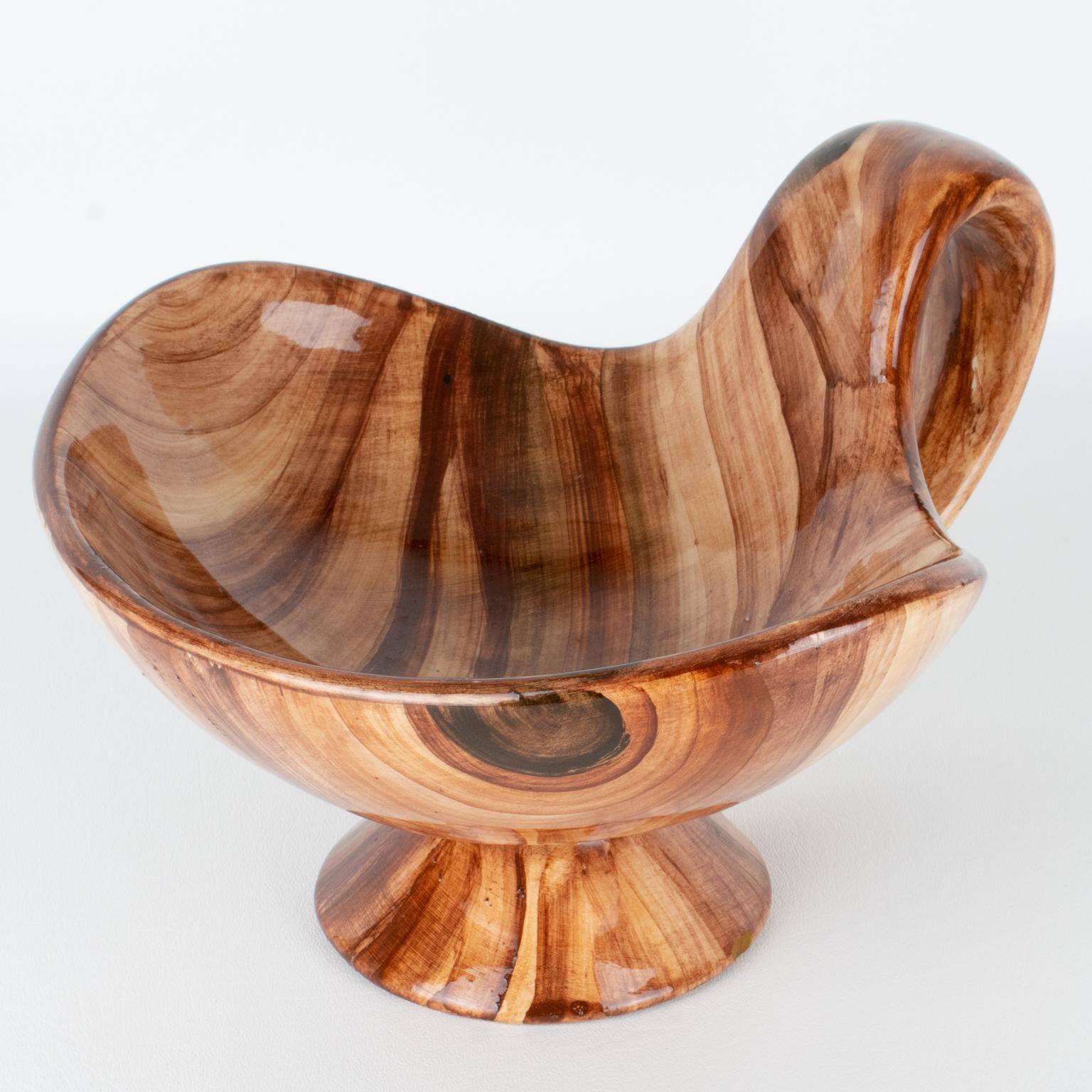 French Saint-Jean-du-Desert, Marseille Mid-Century Ceramic Bowl, Faux-Wood Decor
