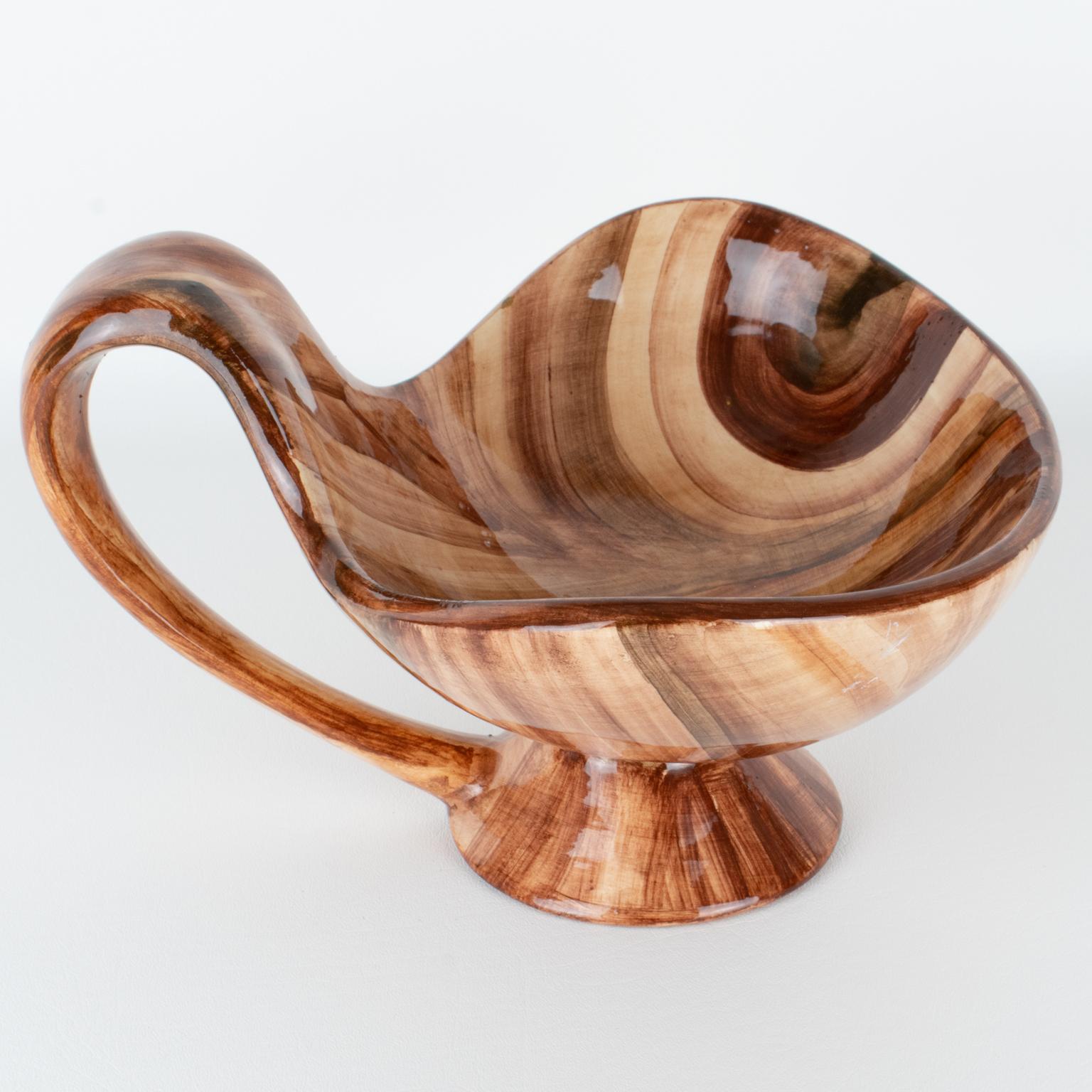 Saint-Jean-du-Desert, Marseille Mid-Century Ceramic Bowl, Faux-Wood Decor In Good Condition In Atlanta, GA