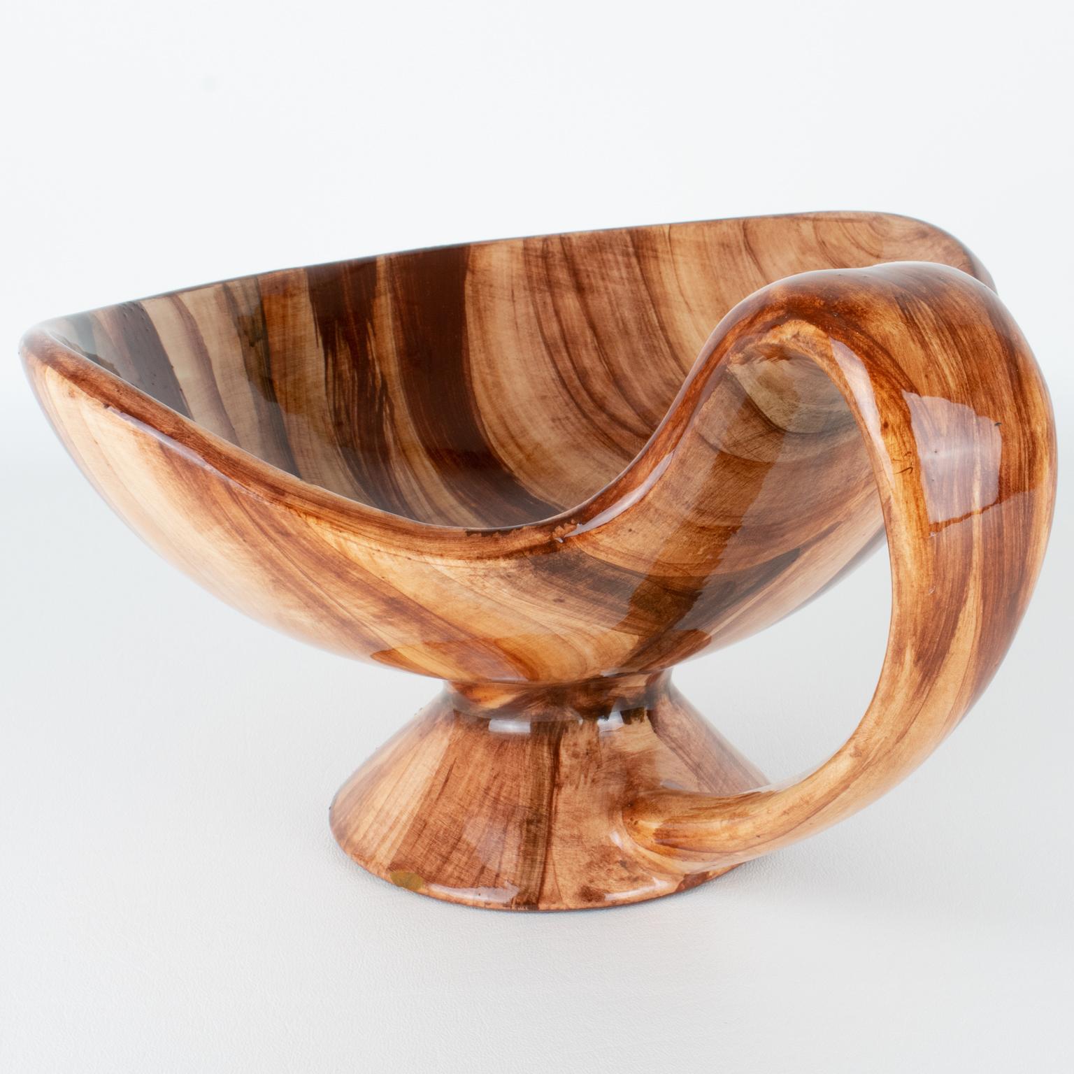 Mid-20th Century Saint-Jean-du-Desert, Marseille Mid-Century Ceramic Bowl, Faux-Wood Decor