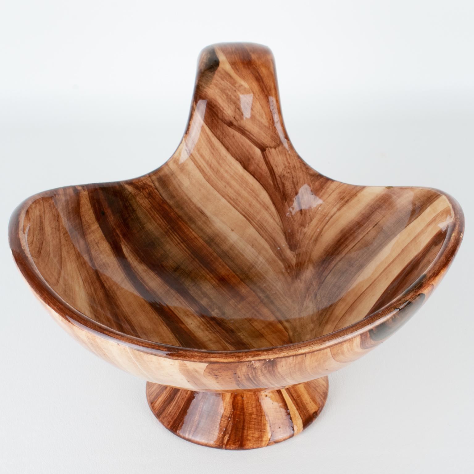 Earthenware Saint-Jean-du-Desert, Marseille Mid-Century Ceramic Bowl, Faux-Wood Decor