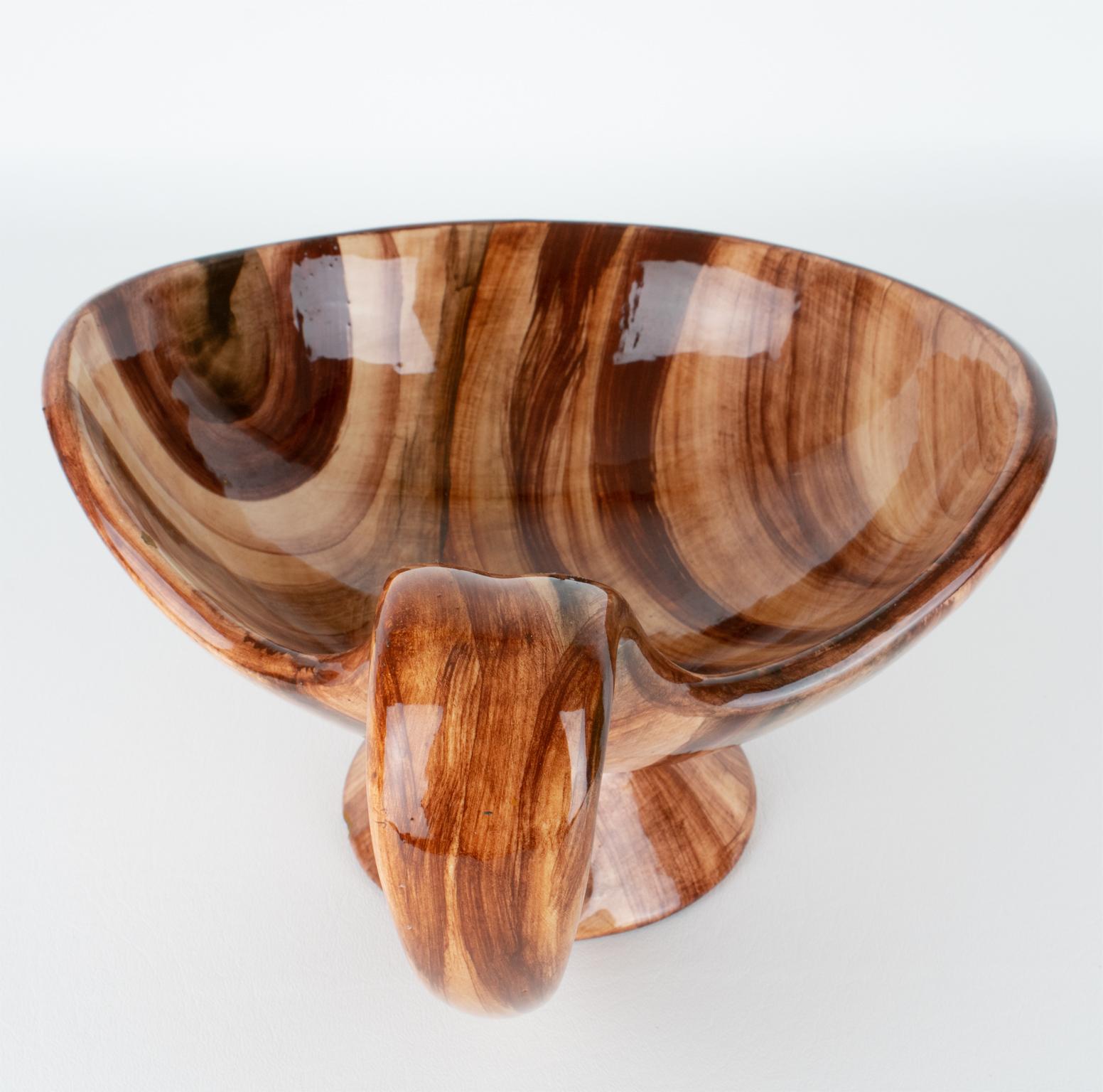 Saint-Jean-du-Desert, Marseille Mid-Century Ceramic Bowl, Faux-Wood Decor 1