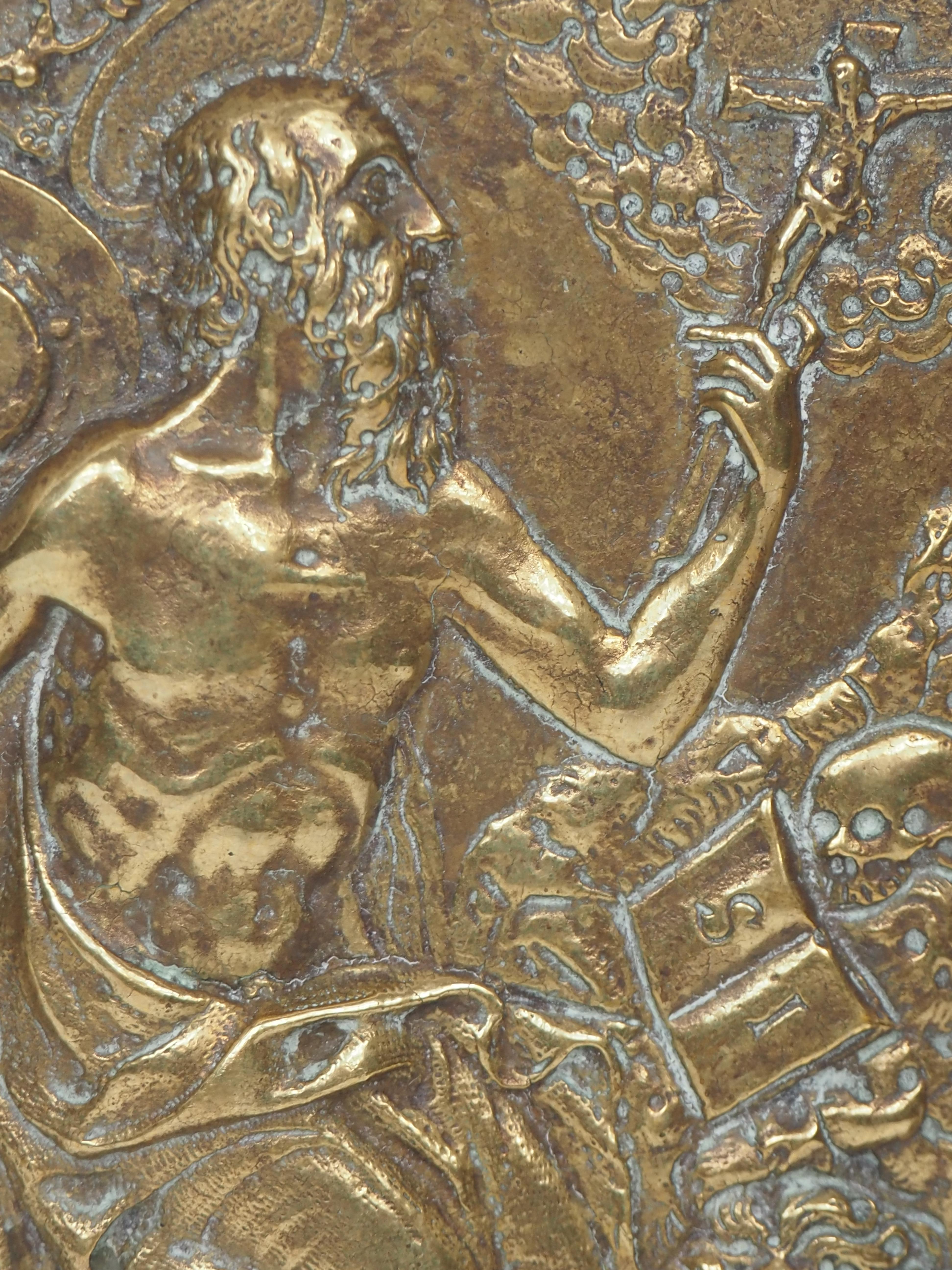 San Jerónimo en el desierto, Relieve en bronce fundido, Siglo XVI / XVII en venta 7