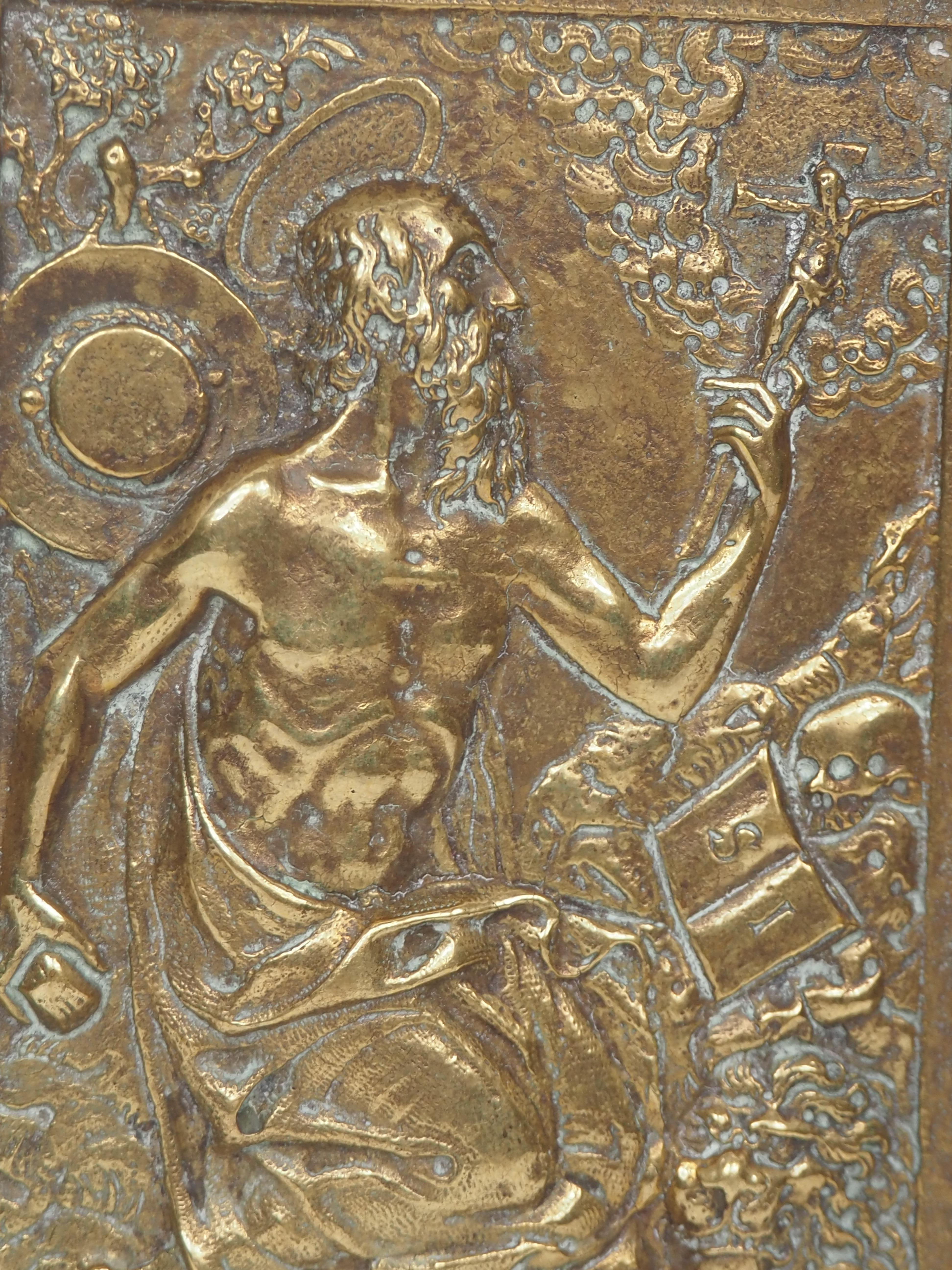 San Jerónimo en el desierto, Relieve en bronce fundido, Siglo XVI / XVII en venta 8