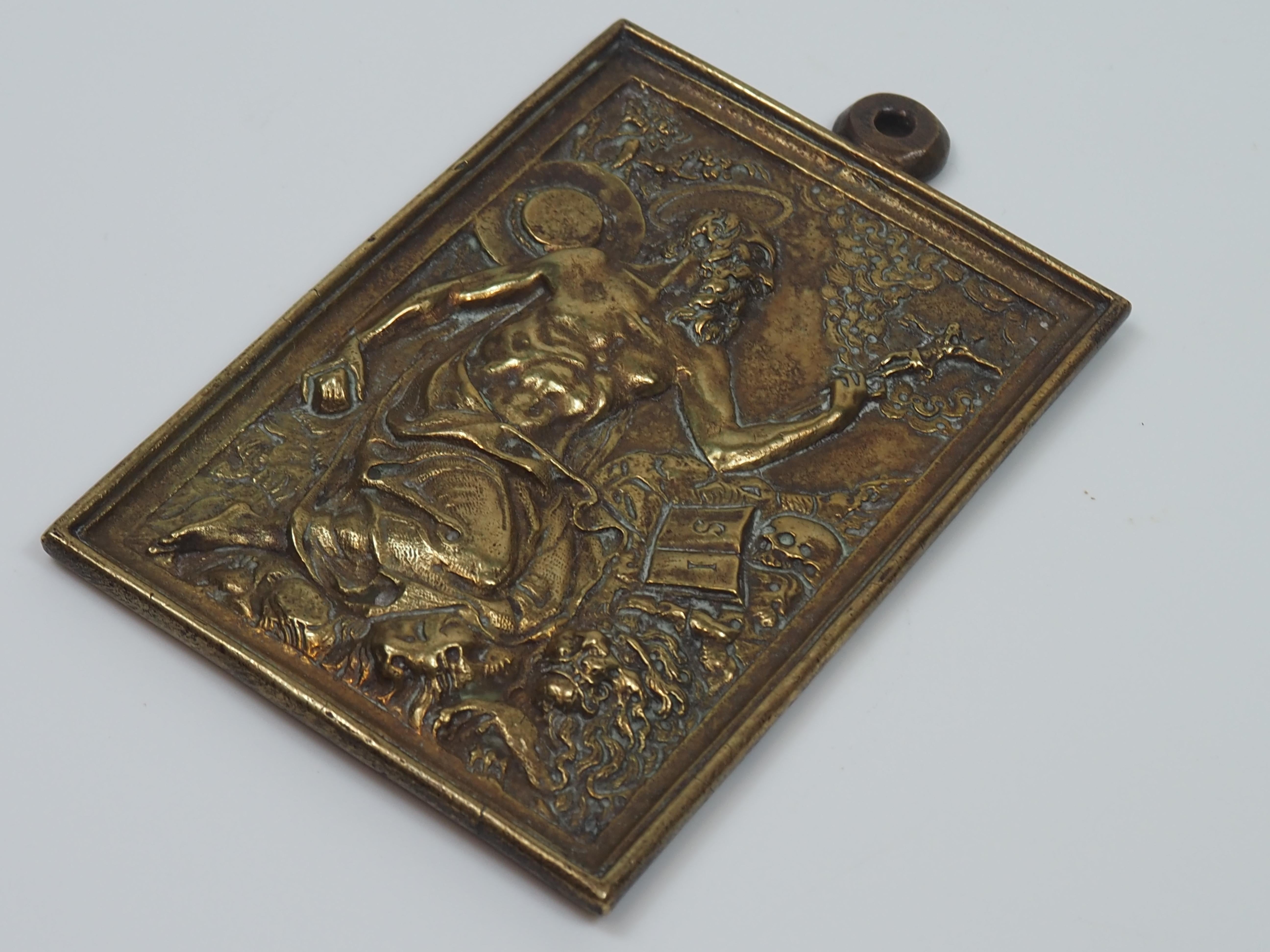 San Jerónimo en el desierto, Relieve en bronce fundido, Siglo XVI / XVII en venta 12