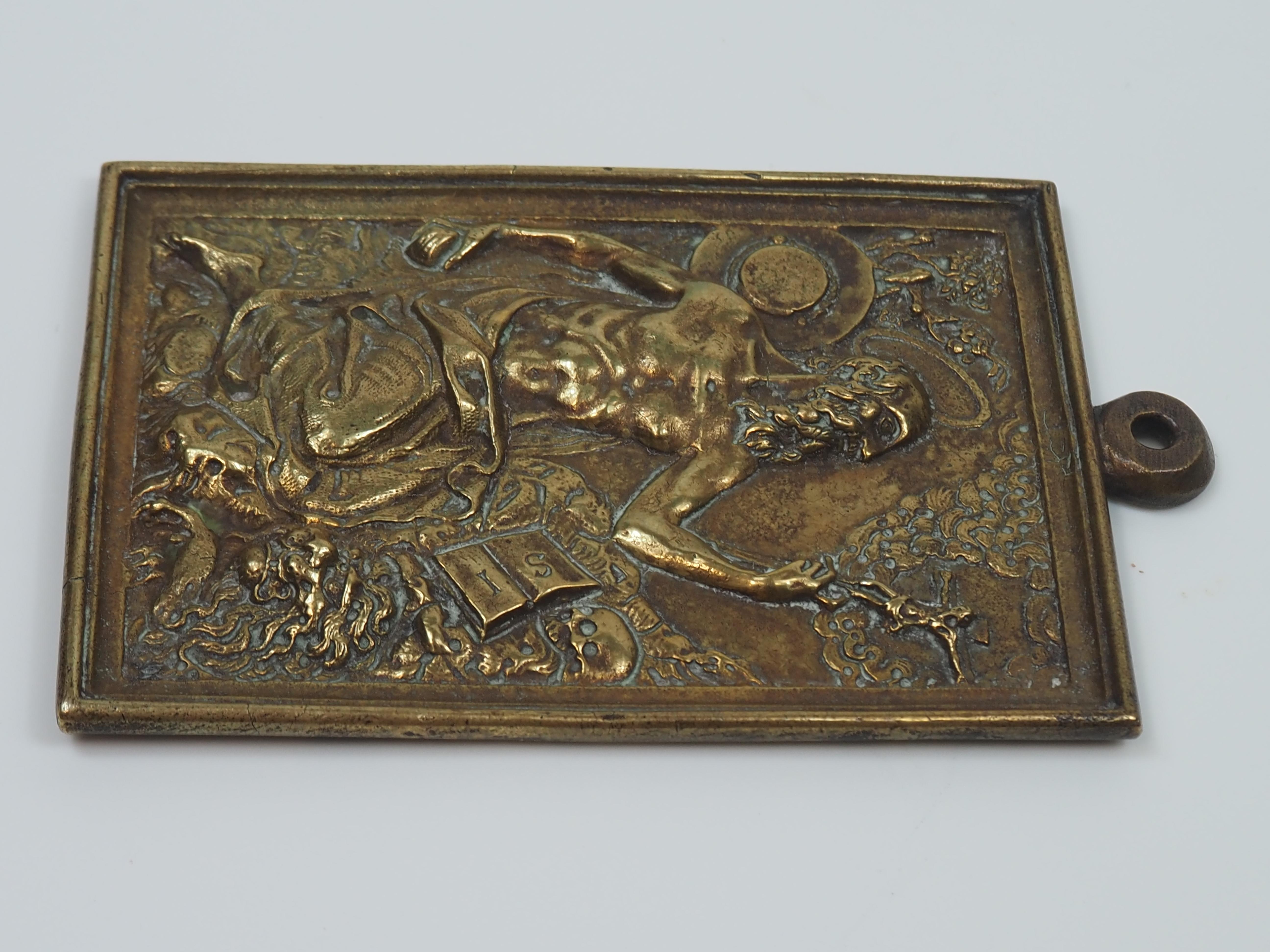 San Jerónimo en el desierto, Relieve en bronce fundido, Siglo XVI / XVII en venta 13