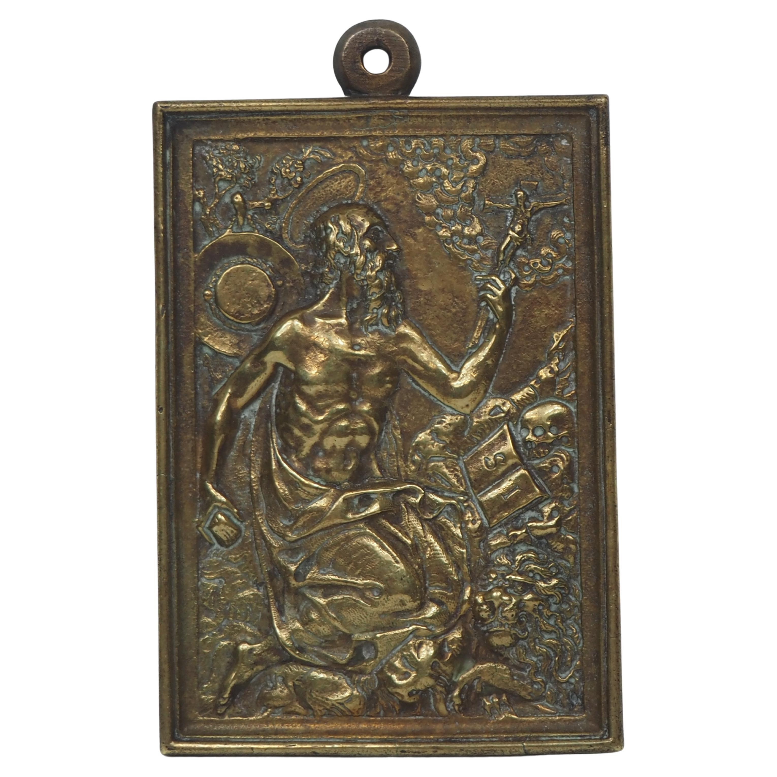 San Jerónimo en el desierto, Relieve en bronce fundido, Siglo XVI / XVII en venta