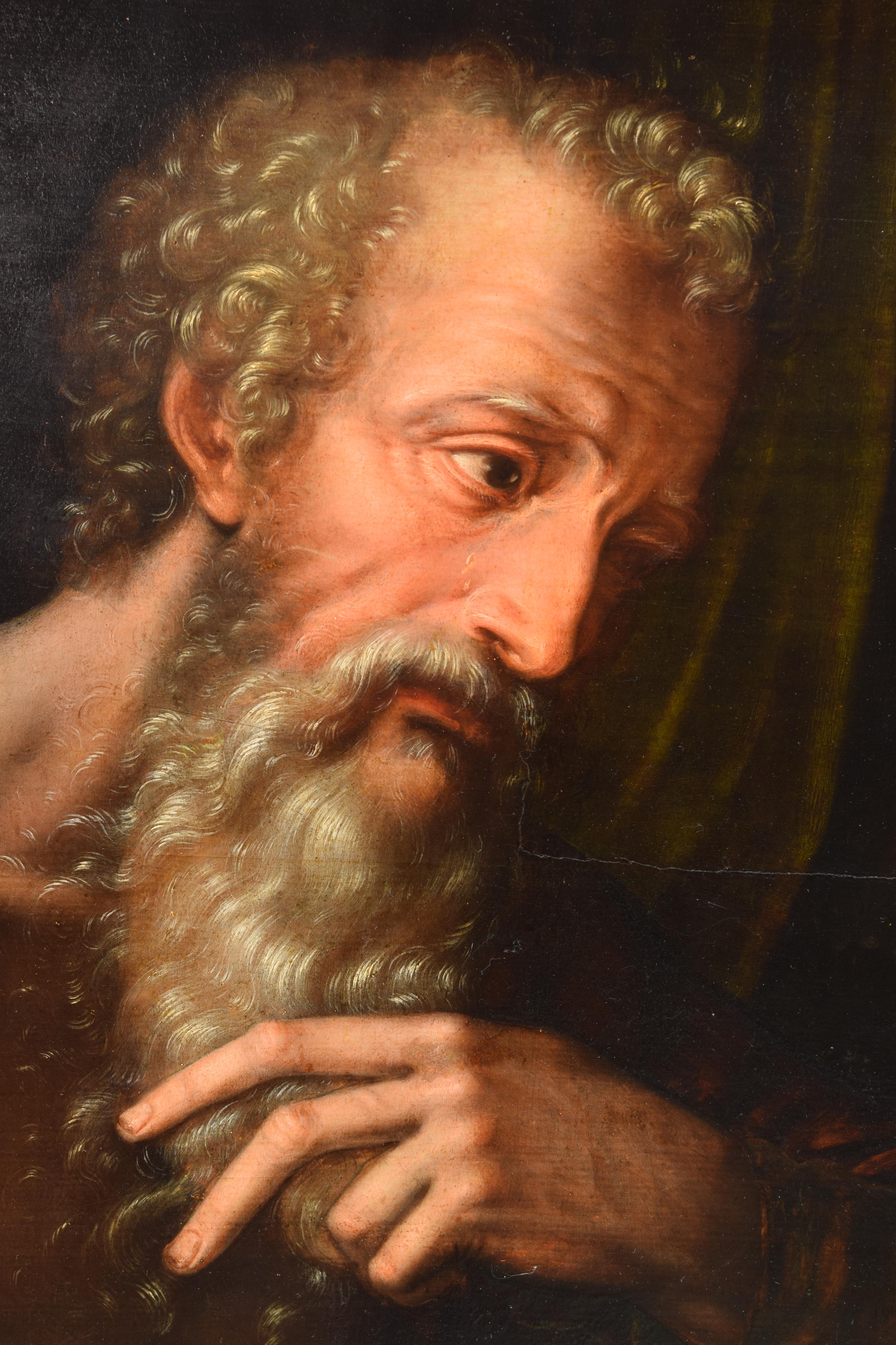 Other Saint Jerome. Oil on slatted panel. Surroundings of KEY, Willem. 16th century. For Sale