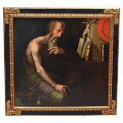 Saint Jerome. Oil on slatted panel. Surroundings of KEY, Willem. 16th century.