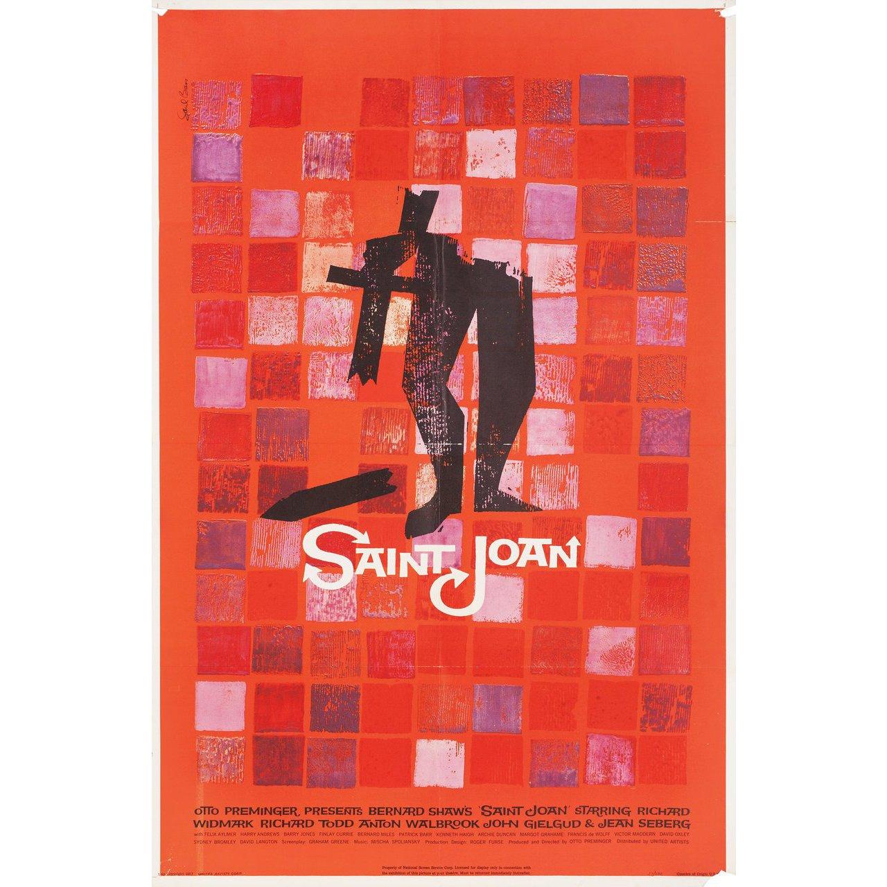 Original 1957 U.S. one sheet poster by Saul Bass for the film Saint Joan directed by Otto Preminger with Jean Seberg / Richard Widmark / Richard Todd / Anton Walbrook / John Gielgud. Good-Very Good condition, folded with fold & corner wear. Many