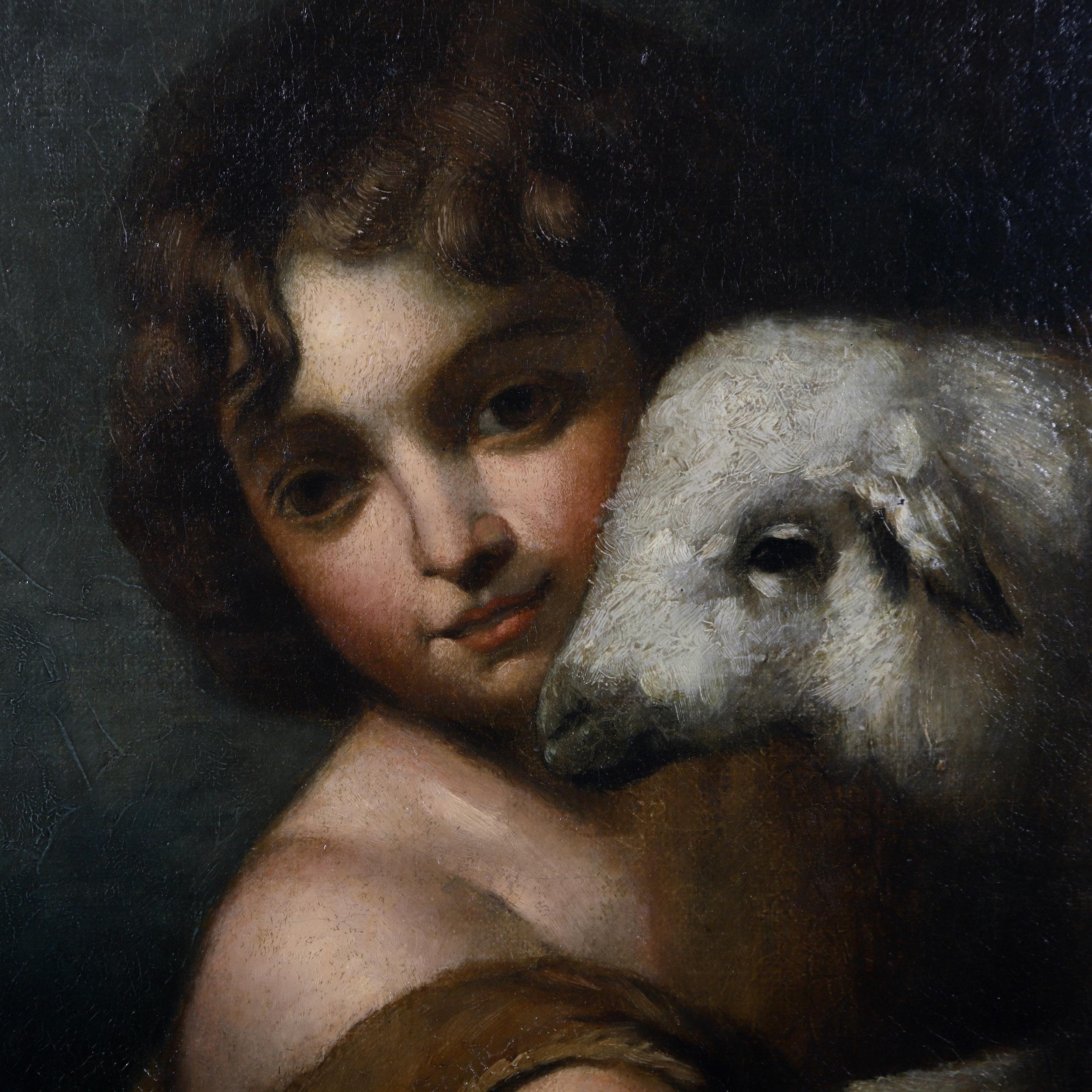 A 19th century oil on canvas of the infant saint john with the lamb, after Bartolomé Esteban Murillo

England, Circa 1860

“According to the Gospel of Matthew, Saint John the Baptist lived in the wilderness, clothed in nothing but camel’s hair