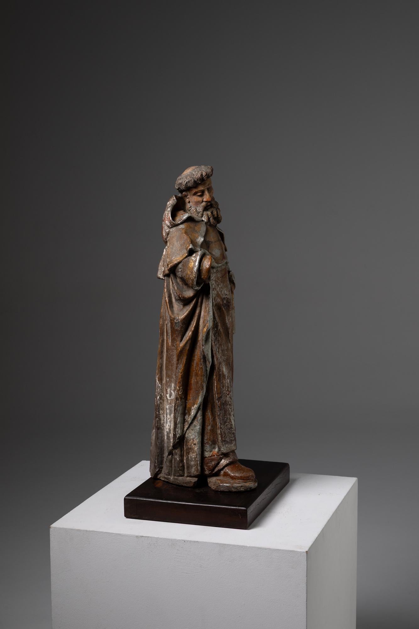 French Saint John of the Cross, terracotta sculpture. France, 17th Century For Sale