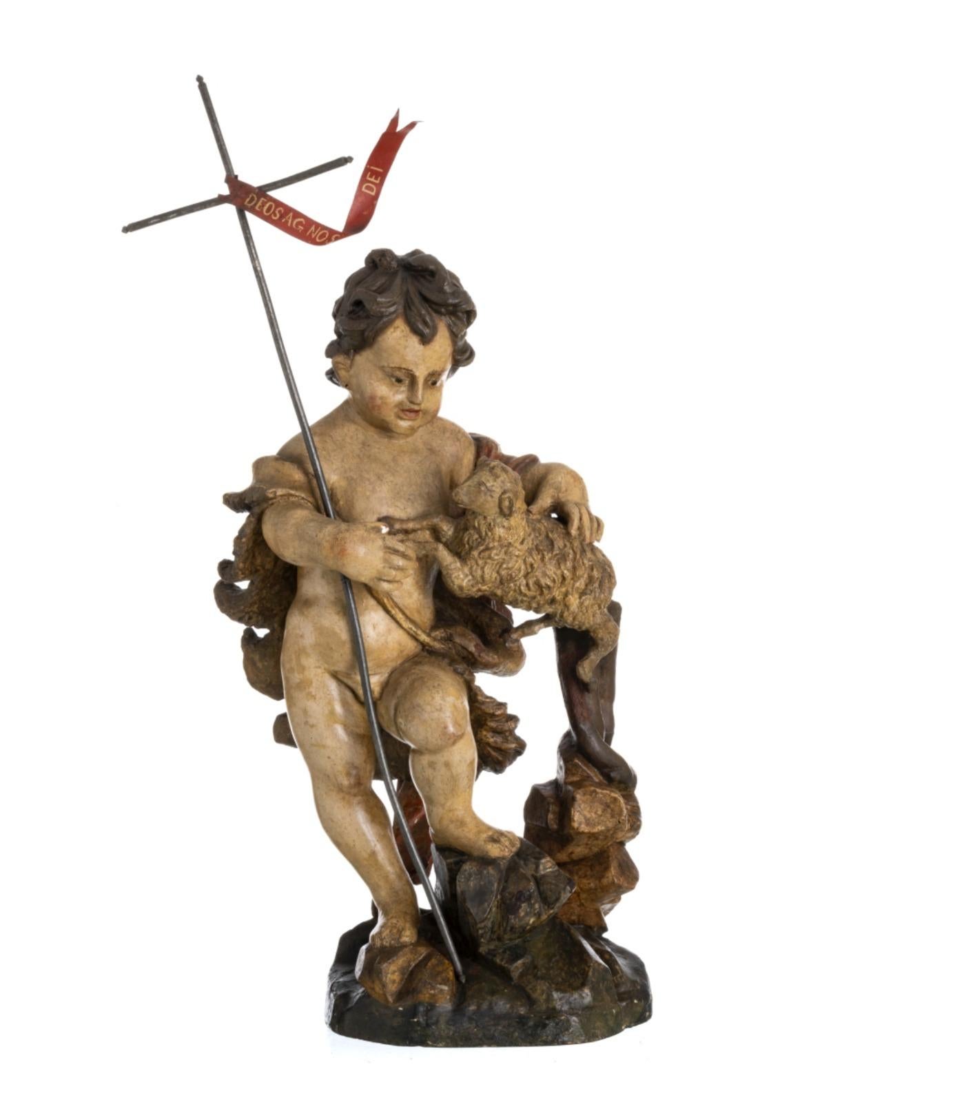 Hand-Crafted Saint John the Baptist Sculpture, 18th Century For Sale