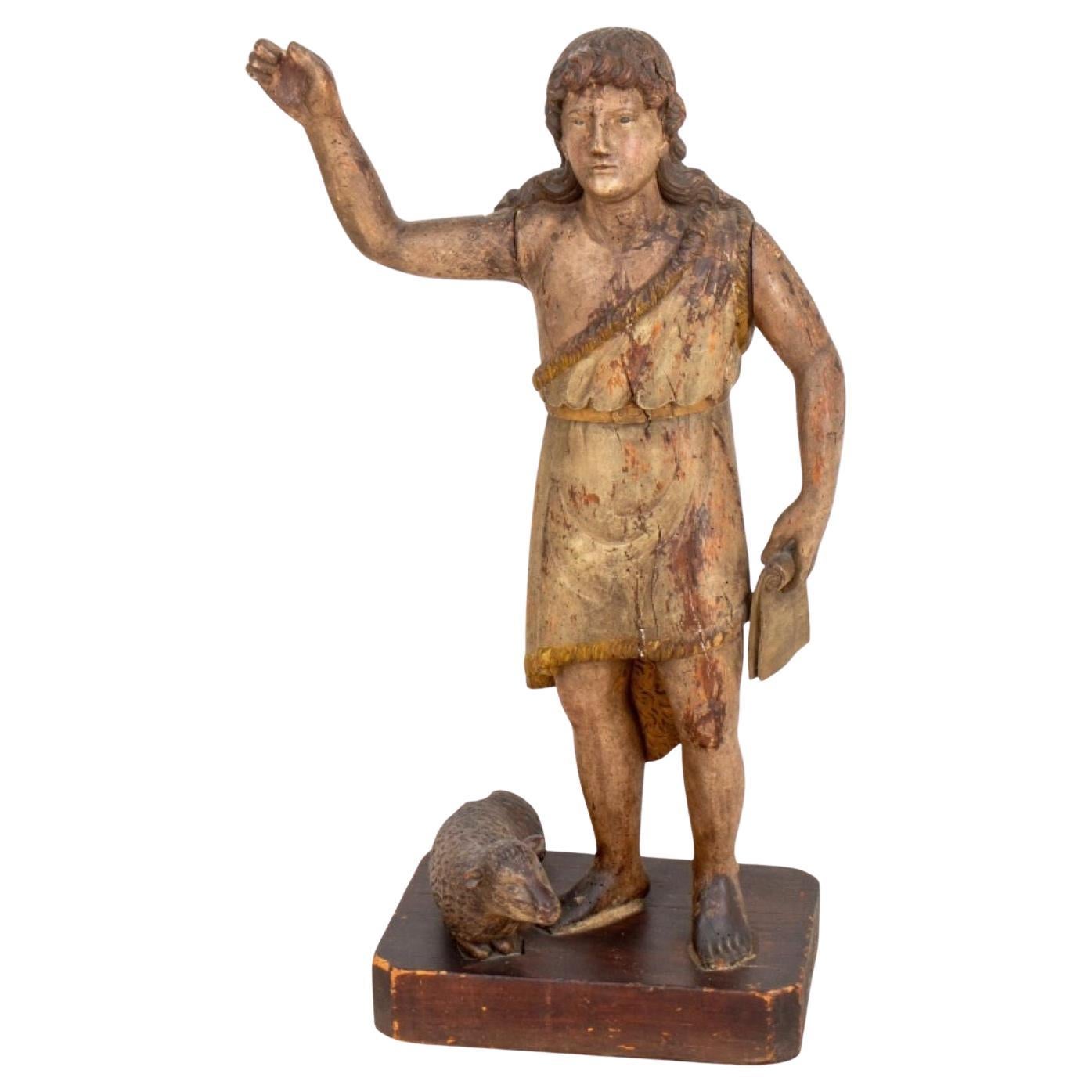Saint John the Baptist Wood Sculpture, 19th Century
